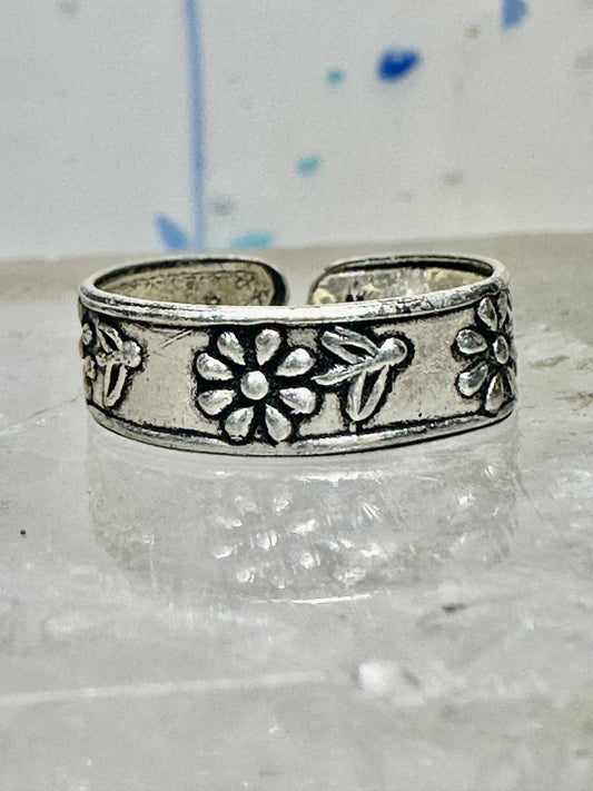 Toe ring flower band design floral size 3 adj sterling silver women girls