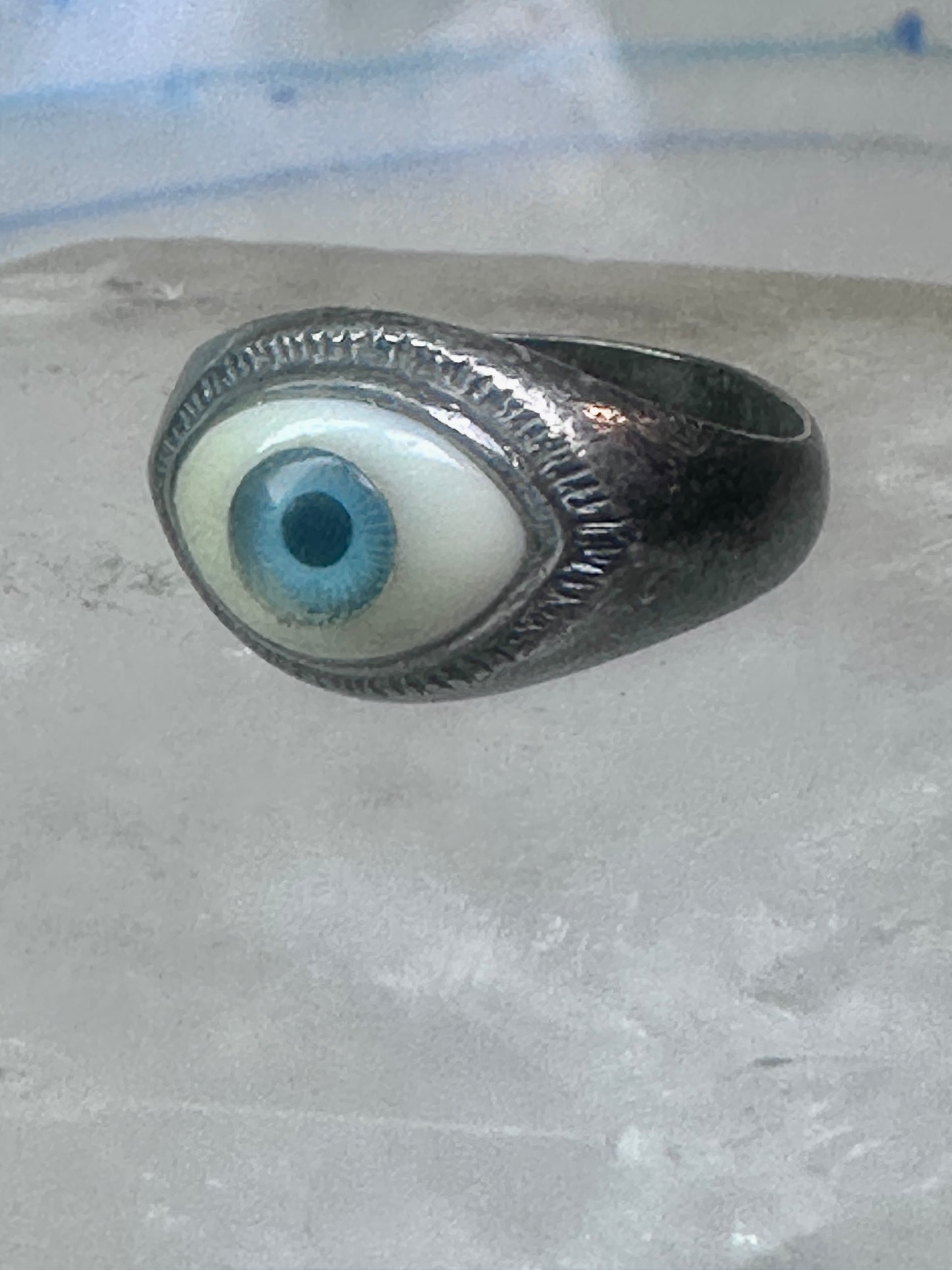 Eye ring blue eyeball band size 7 sterling silver women men
