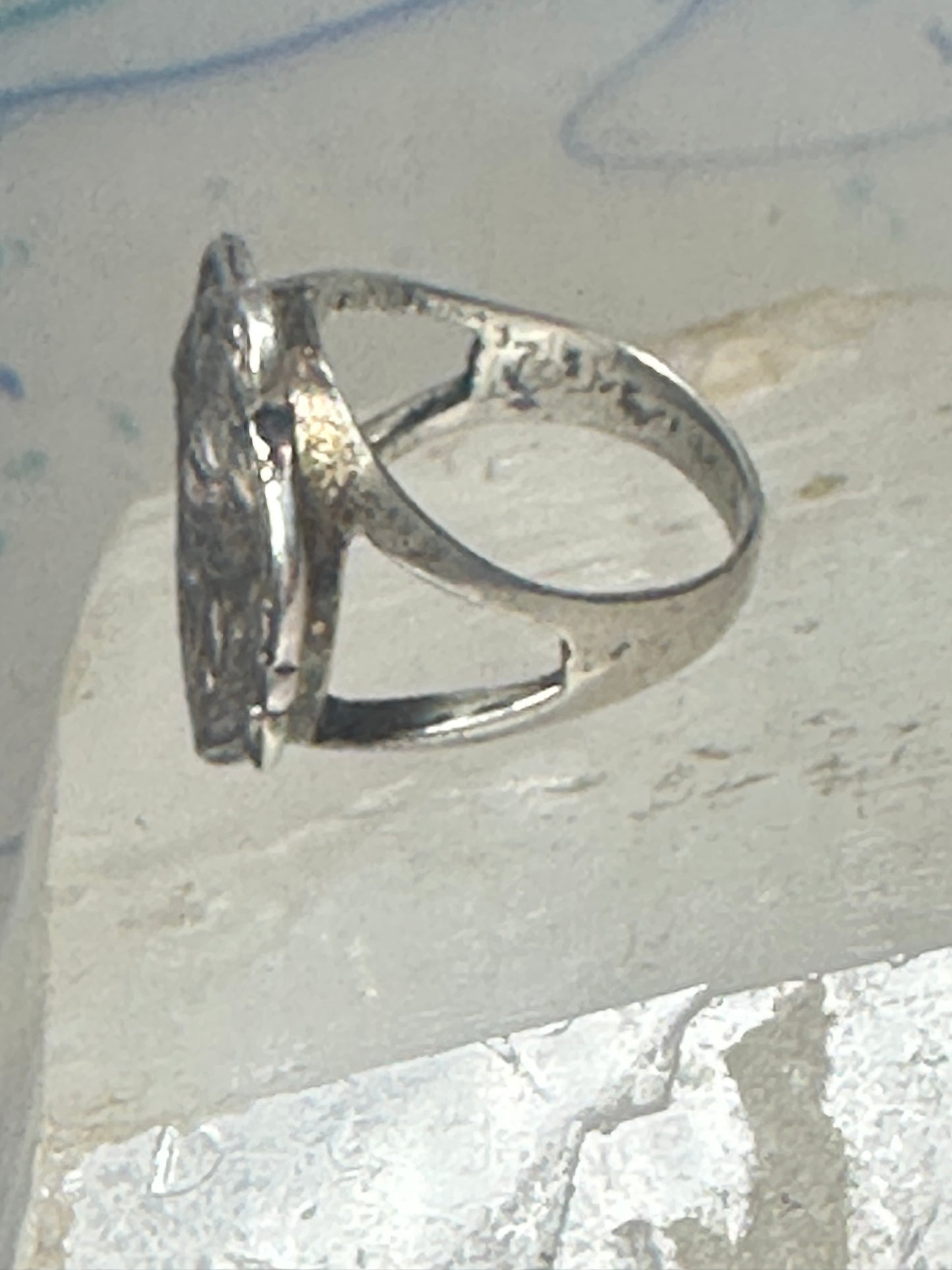 Lady face ring Floral Art Deco figurative size 7 sterling silver women