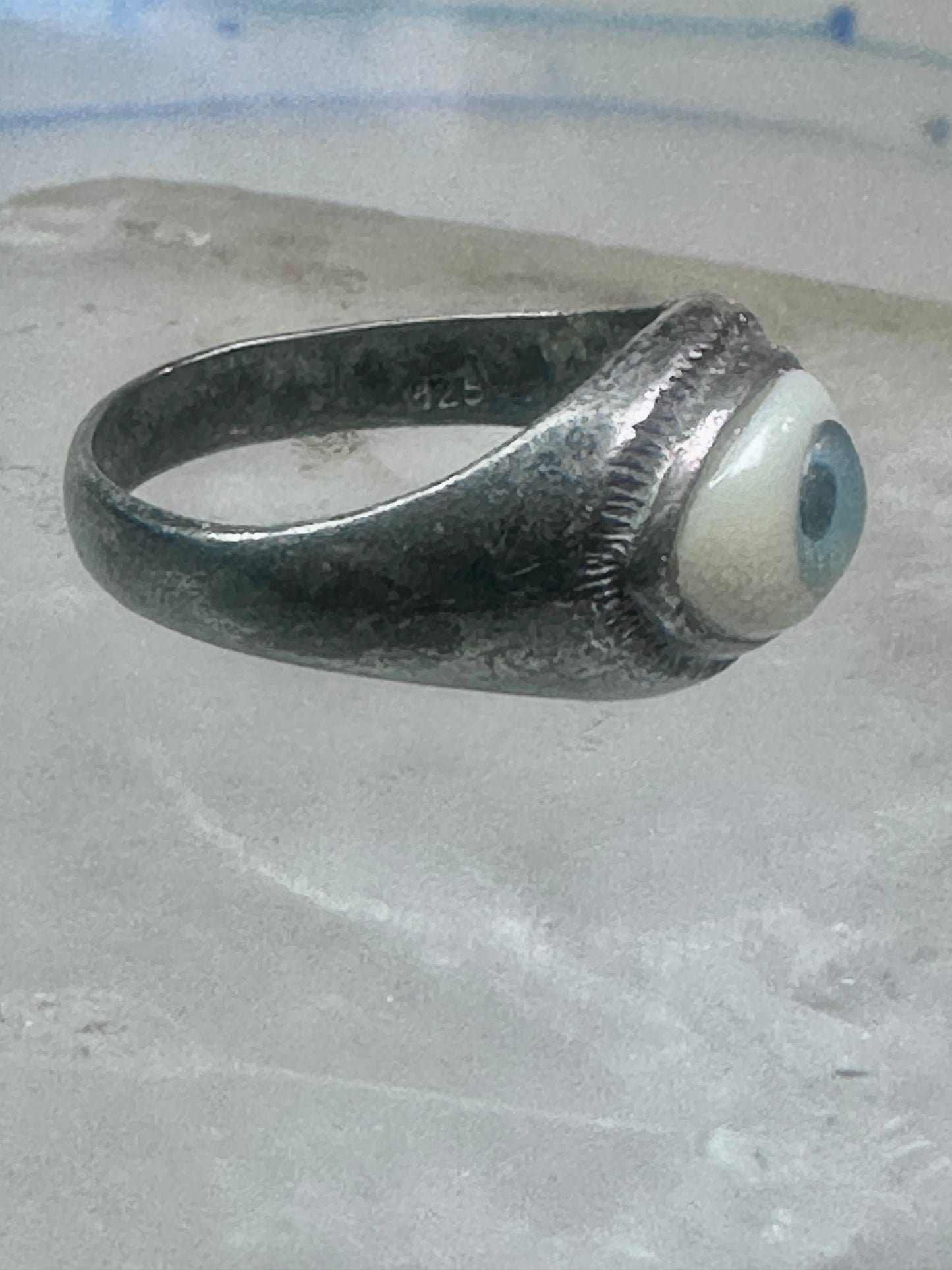 Eye ring blue eyeball band size 7 sterling silver women men