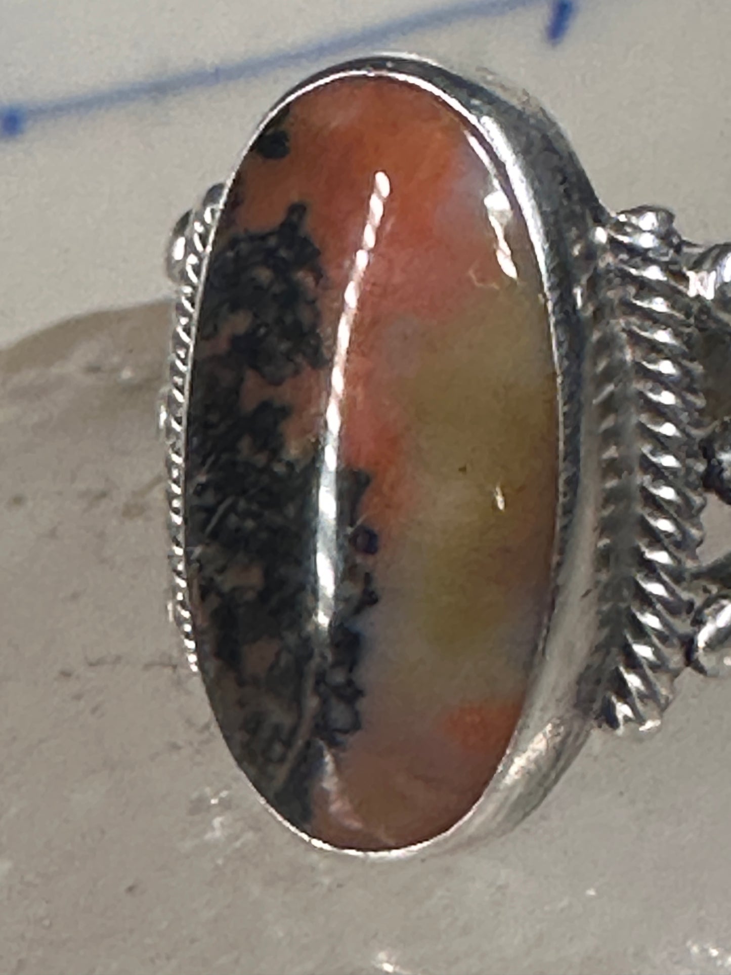 Agate ring southwest tribal sterling silver size 5 women