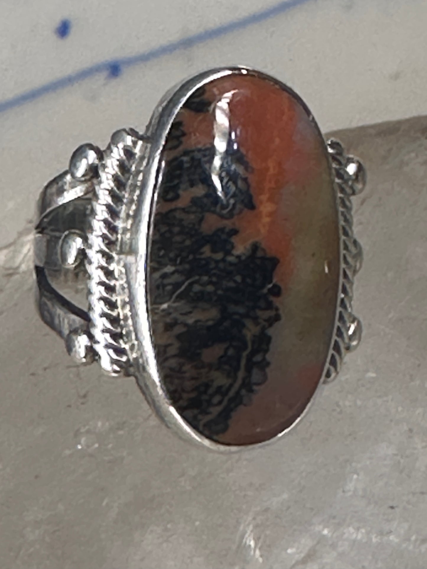 Agate ring southwest tribal sterling silver size 5 women