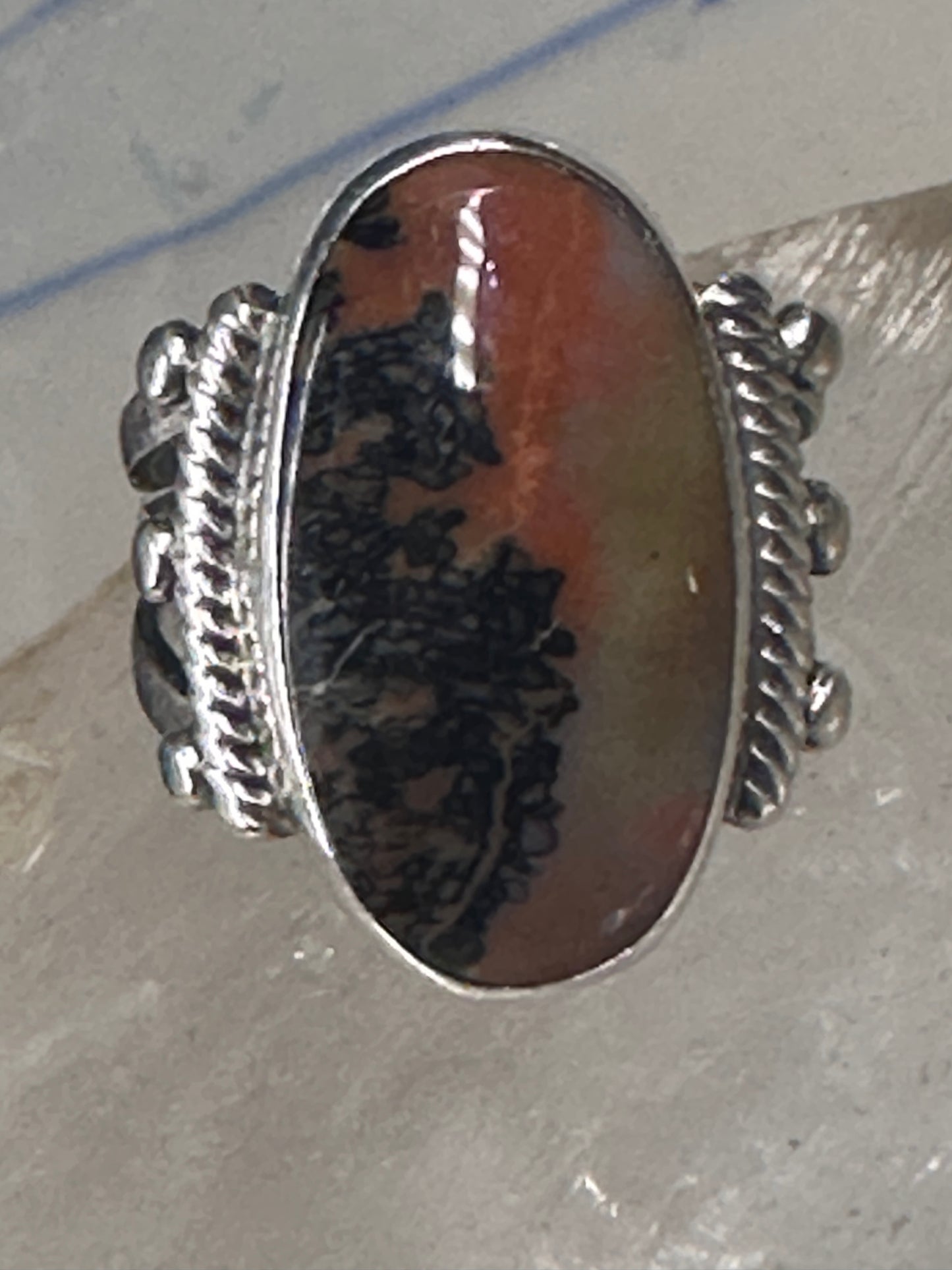 Agate ring southwest tribal sterling silver size 5 women