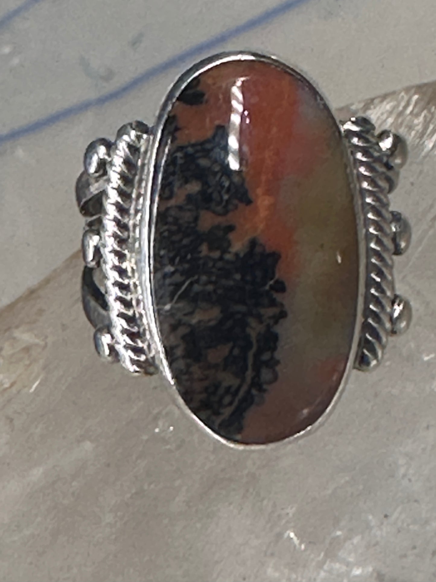 Agate ring southwest tribal sterling silver size 5 women