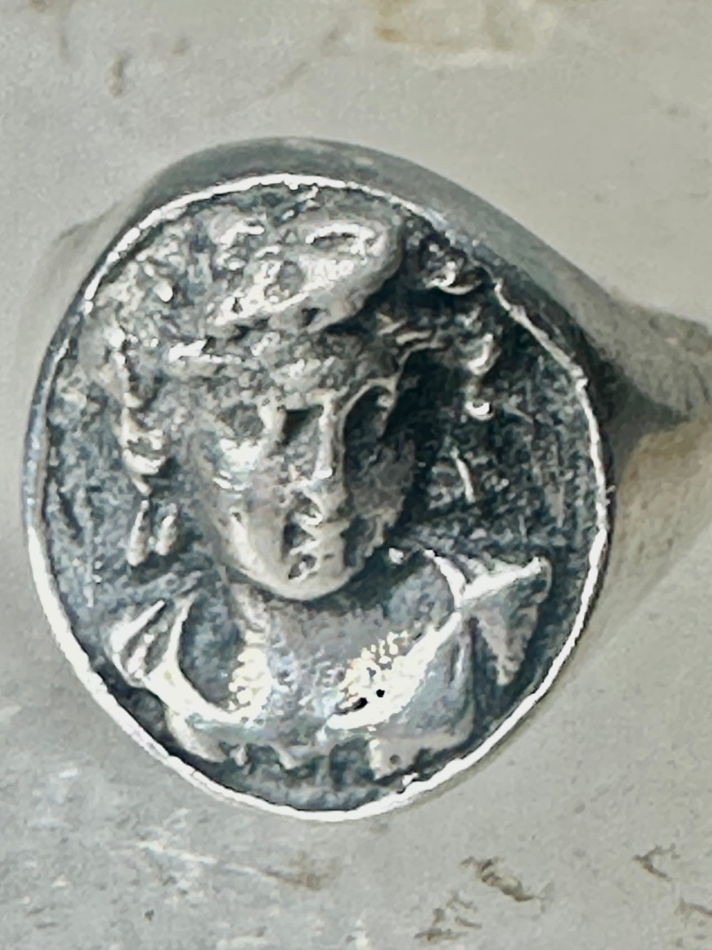 Classical face ring Art Deco figurative size 9 sterling silver women