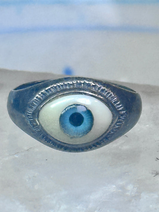 Eye ring blue eyeball band size 7 sterling silver women men