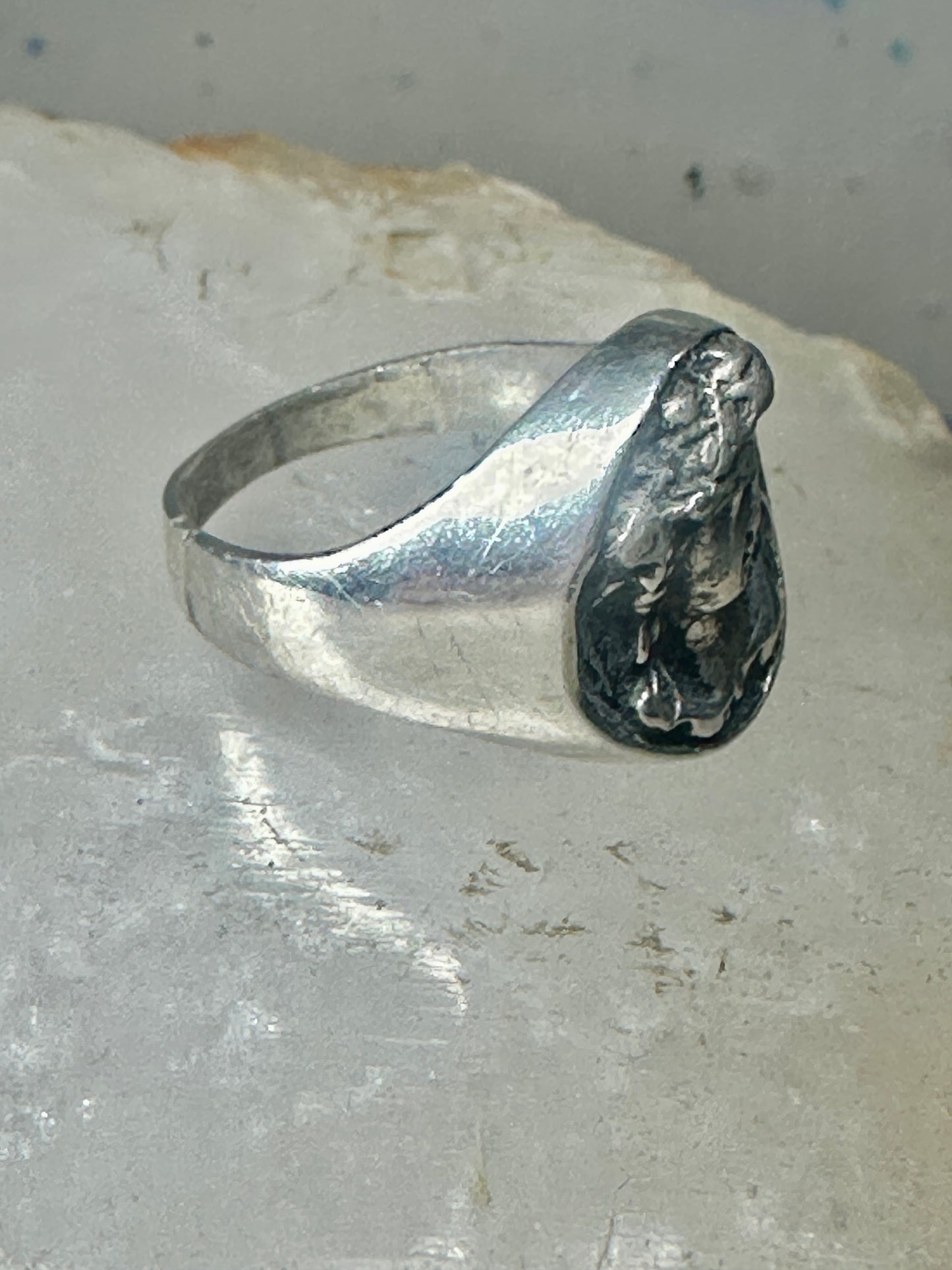 Classical face ring Art Deco figurative size 9 sterling silver women