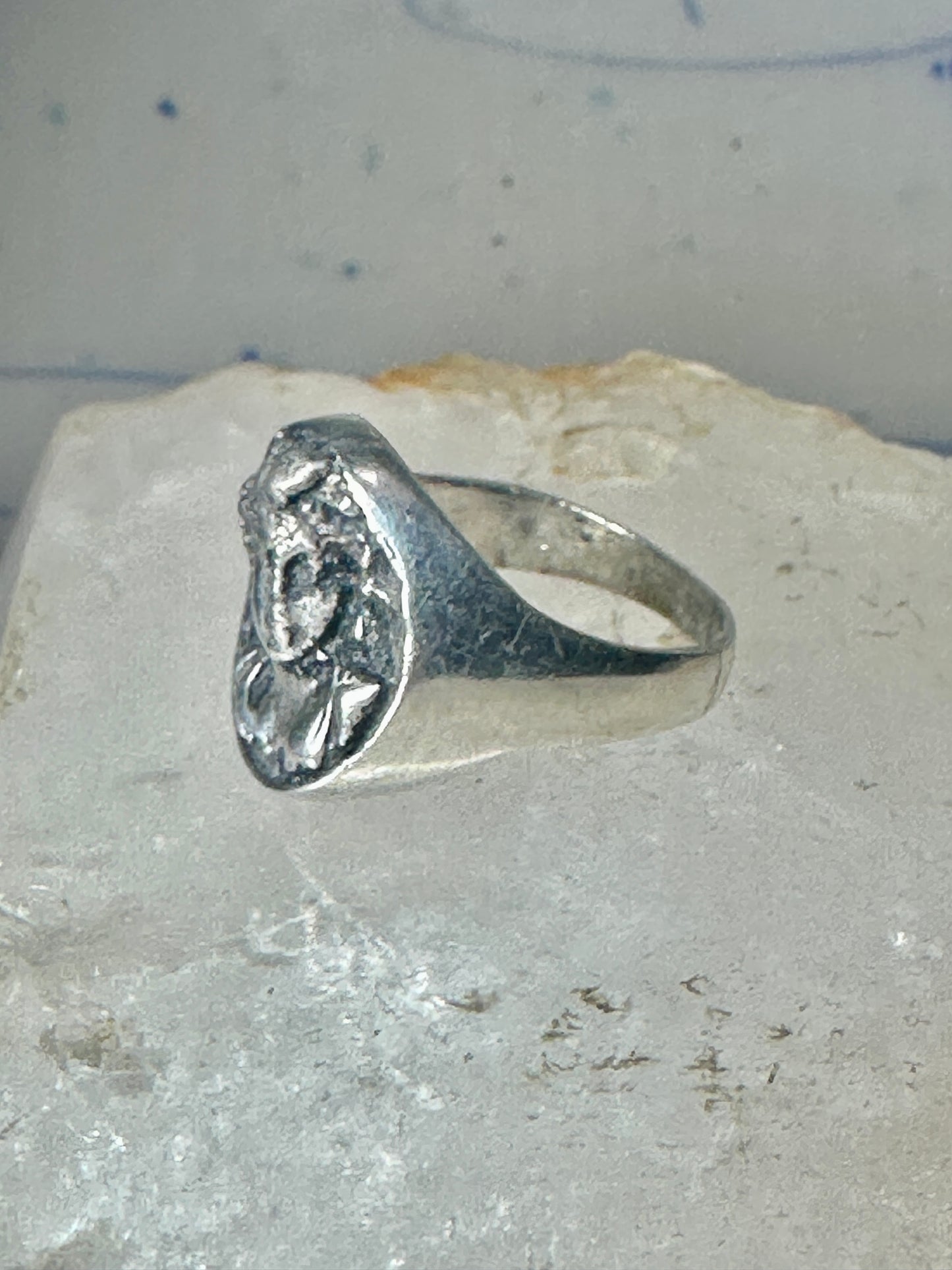 Classical face ring Art Deco figurative size 9 sterling silver women