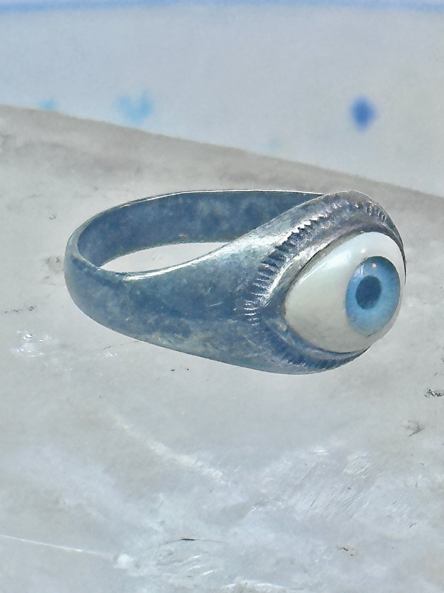 Eye ring blue eyeball band size 7 sterling silver women men