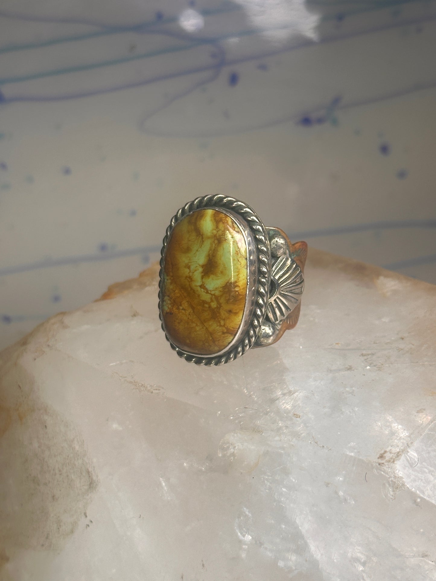 Turquoise ring Navajo sterling silver size 10.75  copper band scalloped  women men