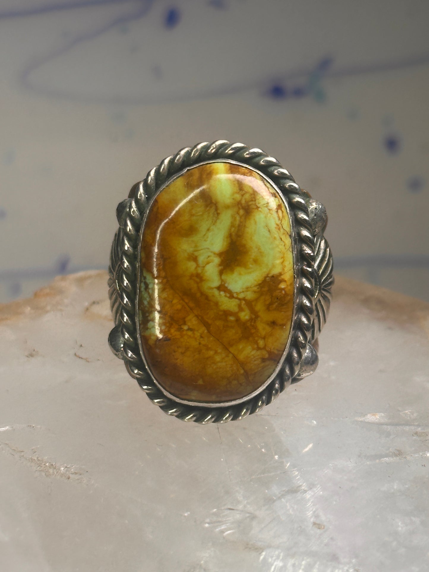 Turquoise ring Navajo sterling silver size 10.75  copper band scalloped  women men