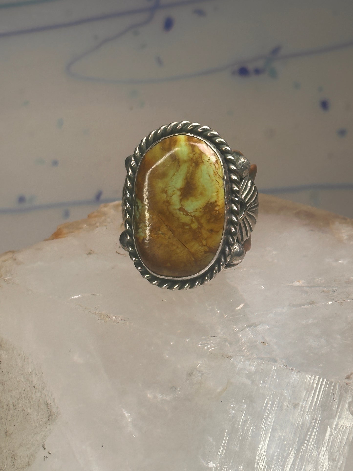 Turquoise ring Navajo sterling silver size 10.75  copper band scalloped  women men