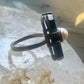 Art Deco ring Onyx pearl mourning band pinky size 5.25 sterling silver women