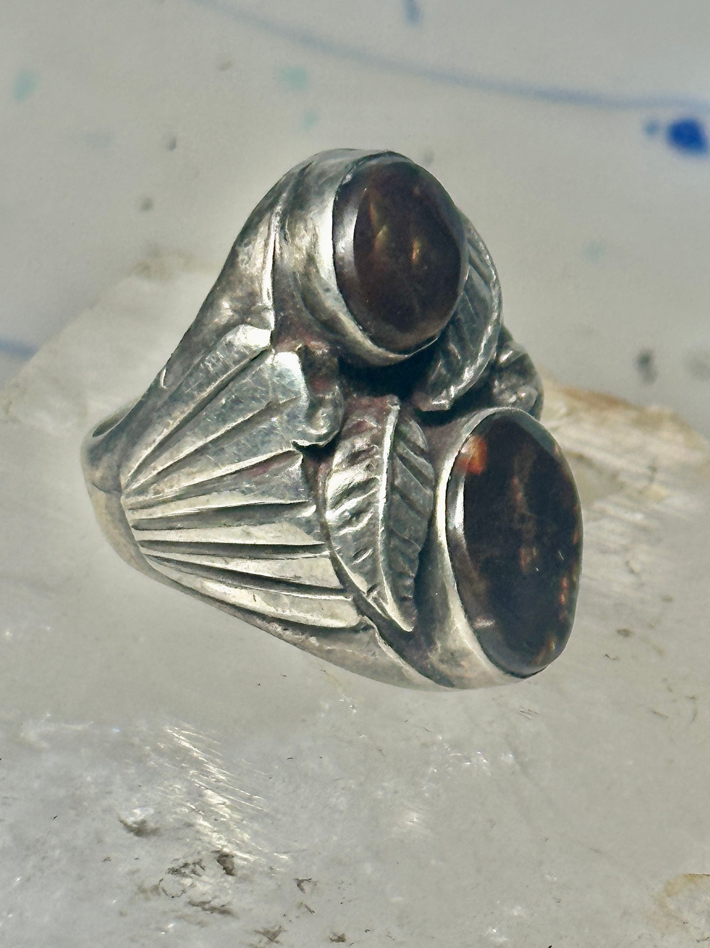 Navajo Fire Agate size 9 leaves sterling silver women men