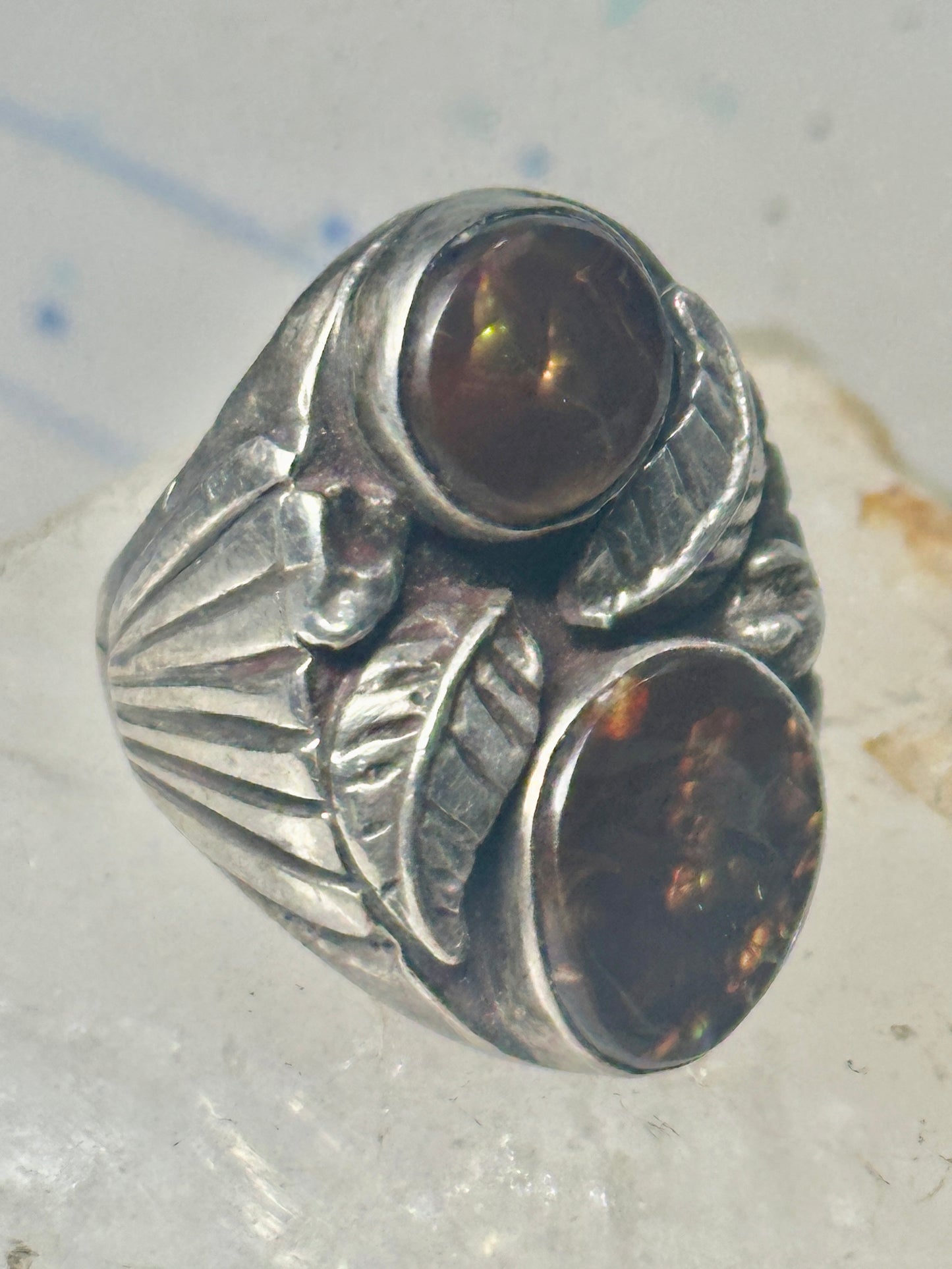 Navajo Fire Agate size 9 leaves sterling silver women men