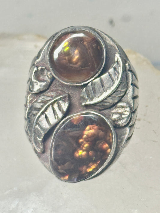 Navajo Fire Agate size 9 leaves sterling silver women men