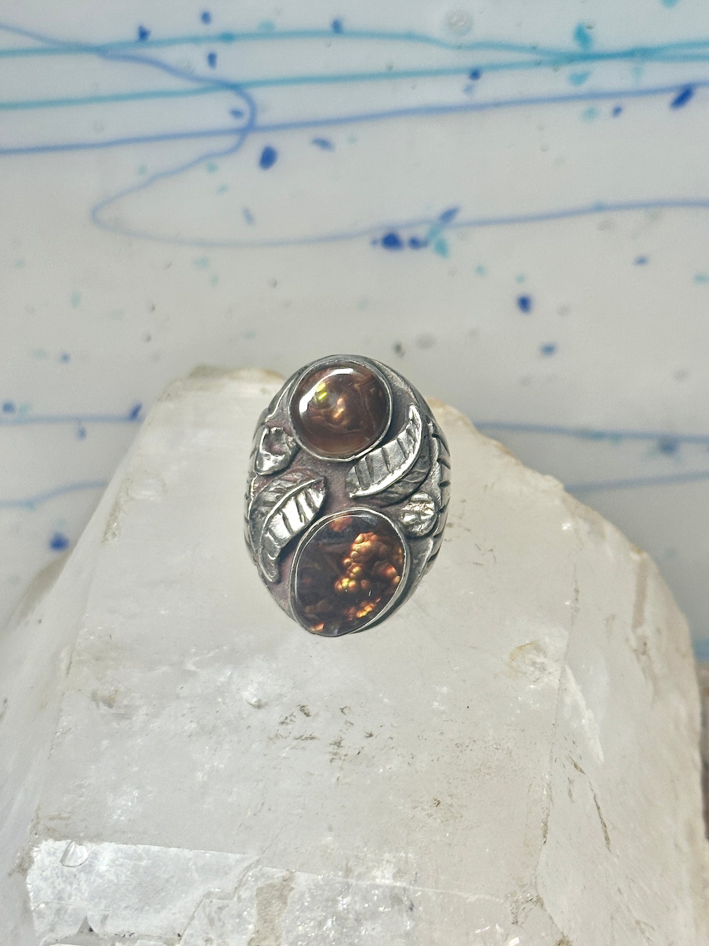 Navajo Fire Agate size 9 leaves sterling silver women men
