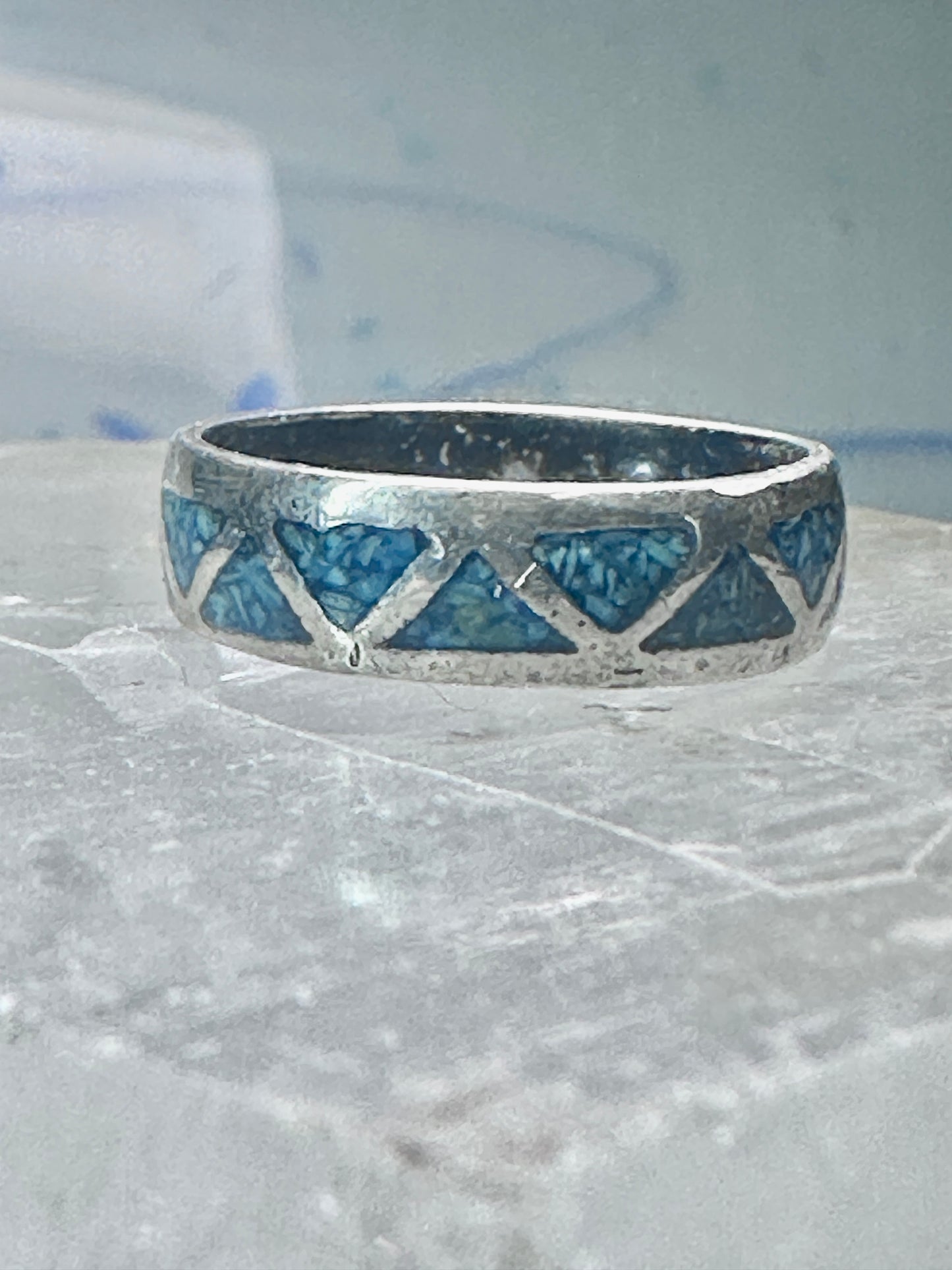 Zuni ring wedding band turquoise size 6 sterling silver women men