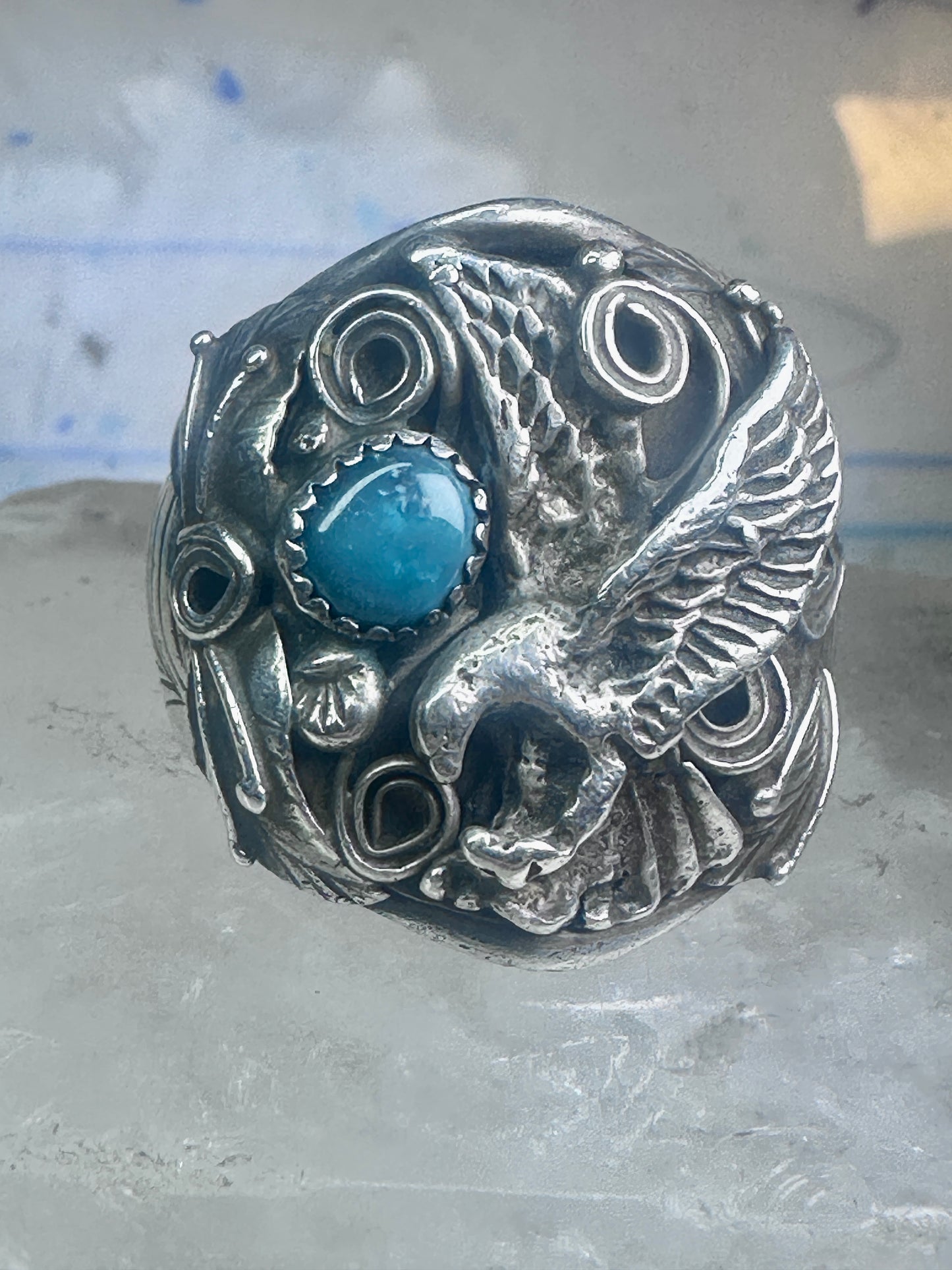 Eagle ring Zuni Patsy Allopowa band sterling silver size 14.75 men