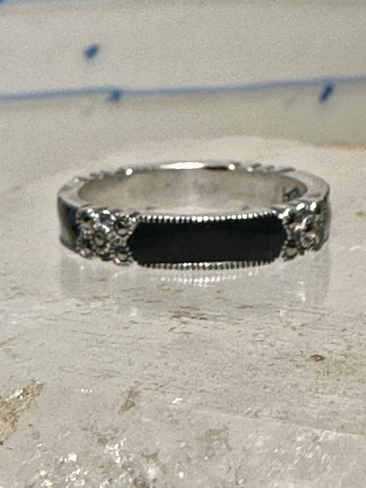 Judith Jack ring Wedding black enamel band marcasite stacker size 7.7 sterling silver women