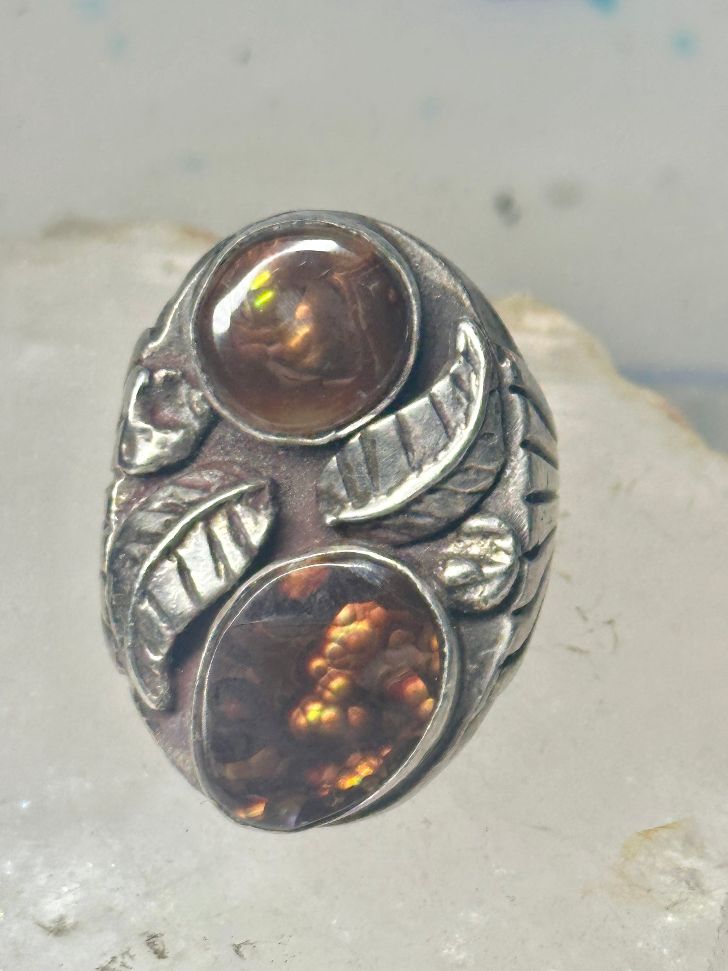Navajo Fire Agate size 9 leaves sterling silver women men