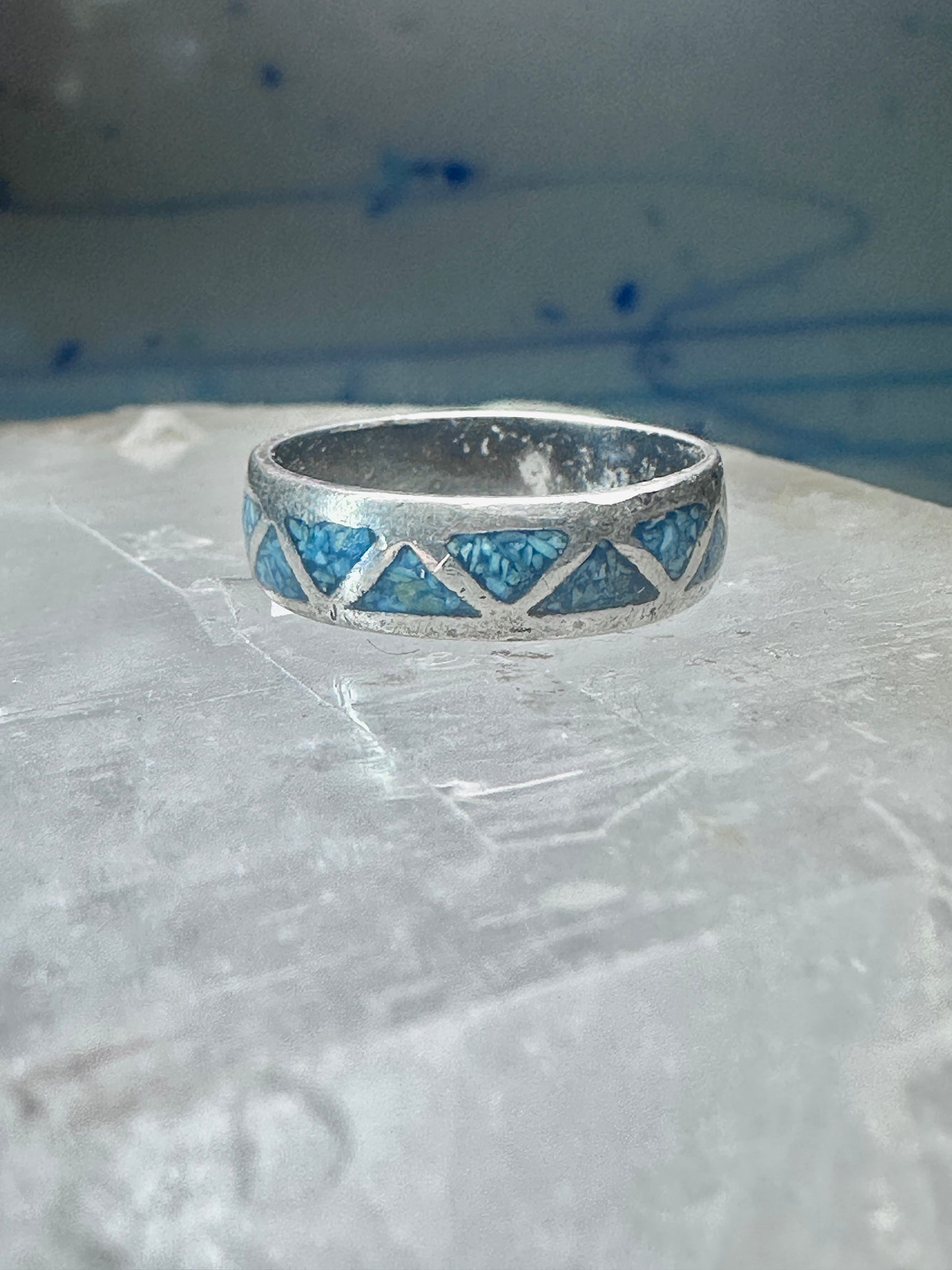 Zuni ring wedding band turquoise size 6 sterling silver women men