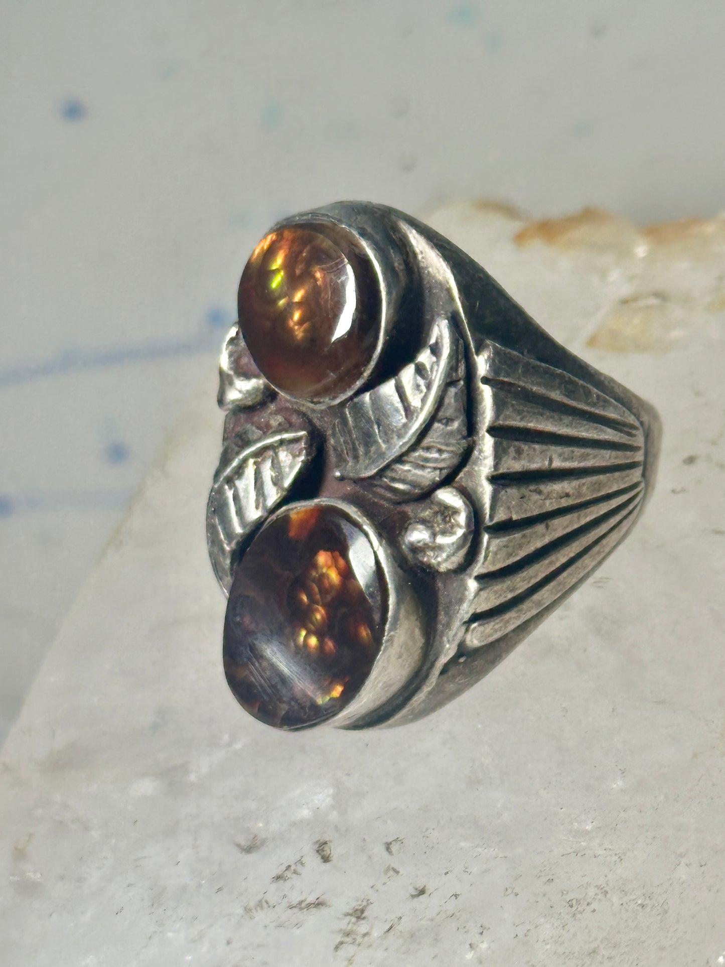 Navajo Fire Agate size 9 leaves sterling silver women men