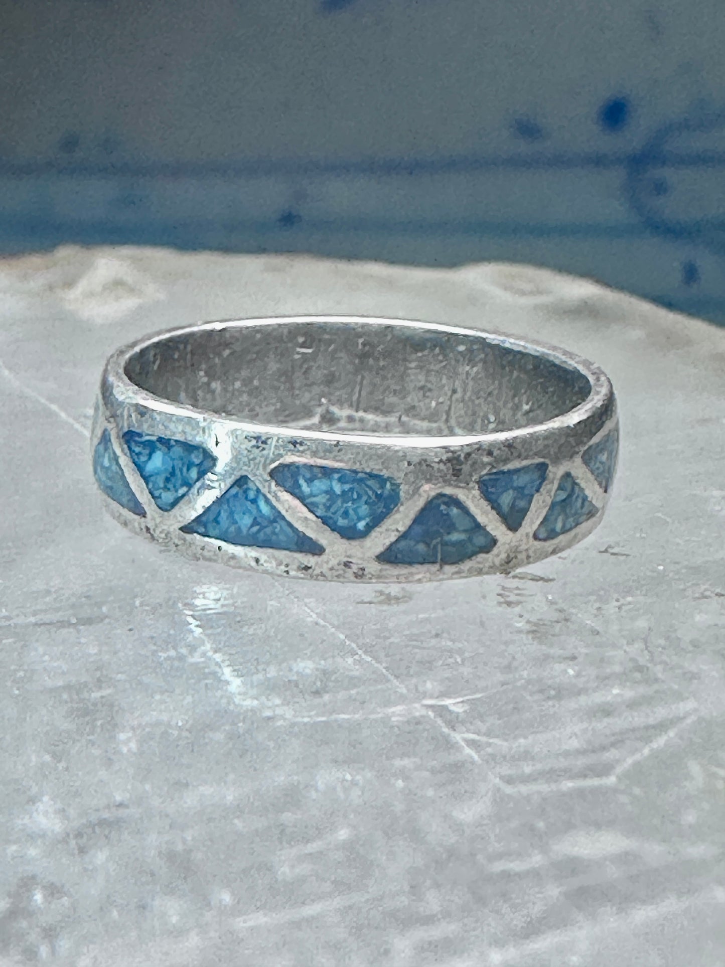 Zuni ring wedding band turquoise size 6 sterling silver women men