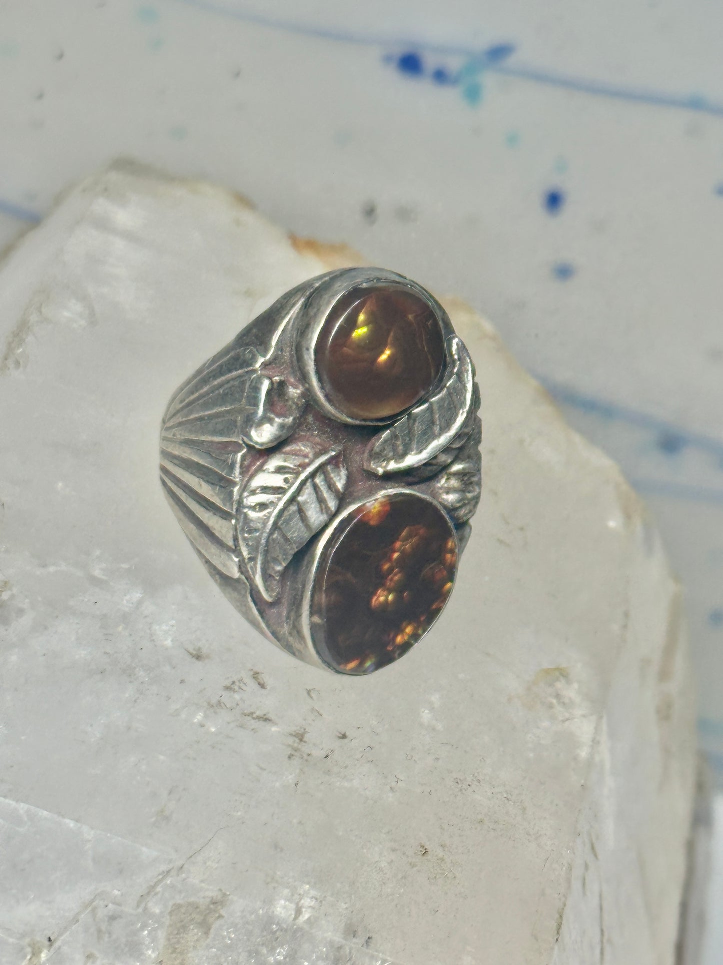 Navajo Fire Agate size 9 leaves sterling silver women men