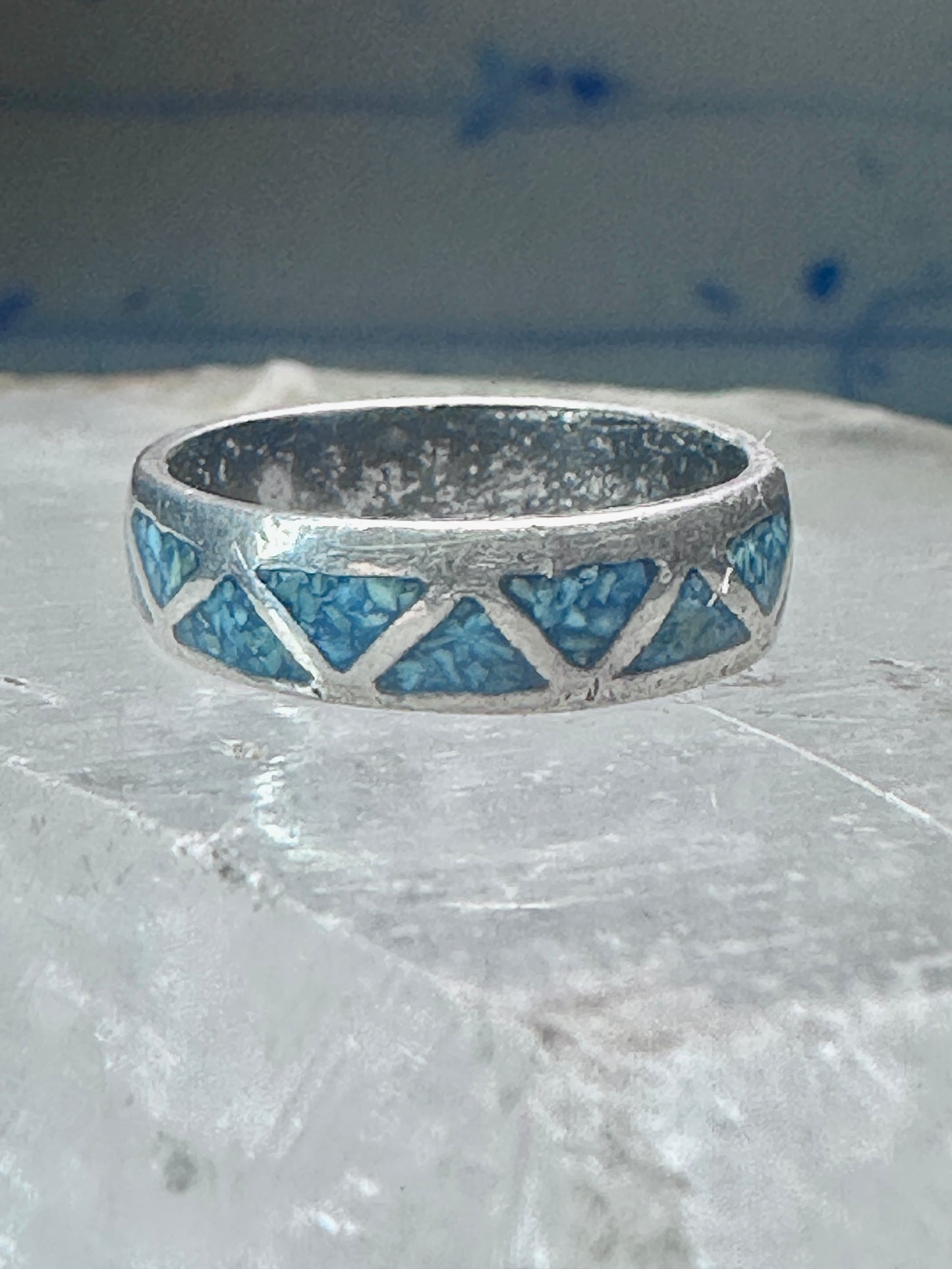 Zuni ring wedding band turquoise size 6 sterling silver women men