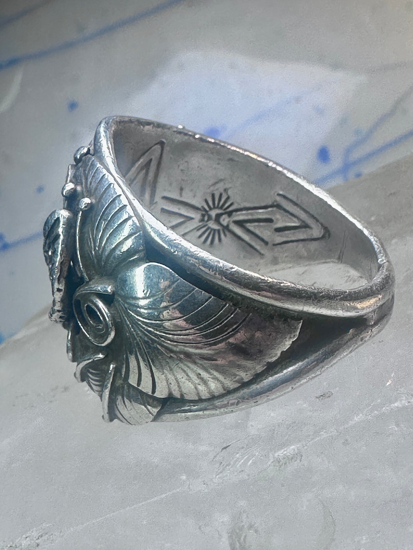 Eagle ring Zuni Patsy Allopowa band sterling silver size 14.75 men