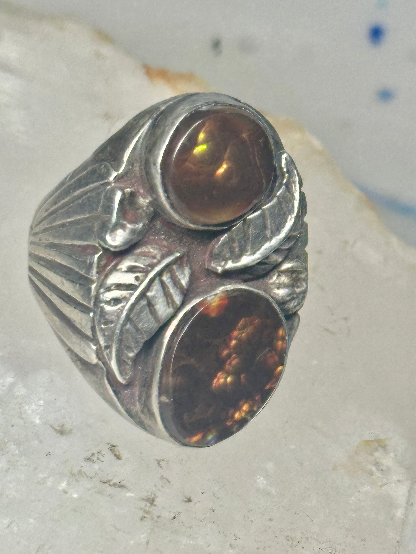 Navajo Fire Agate size 9 leaves sterling silver women men