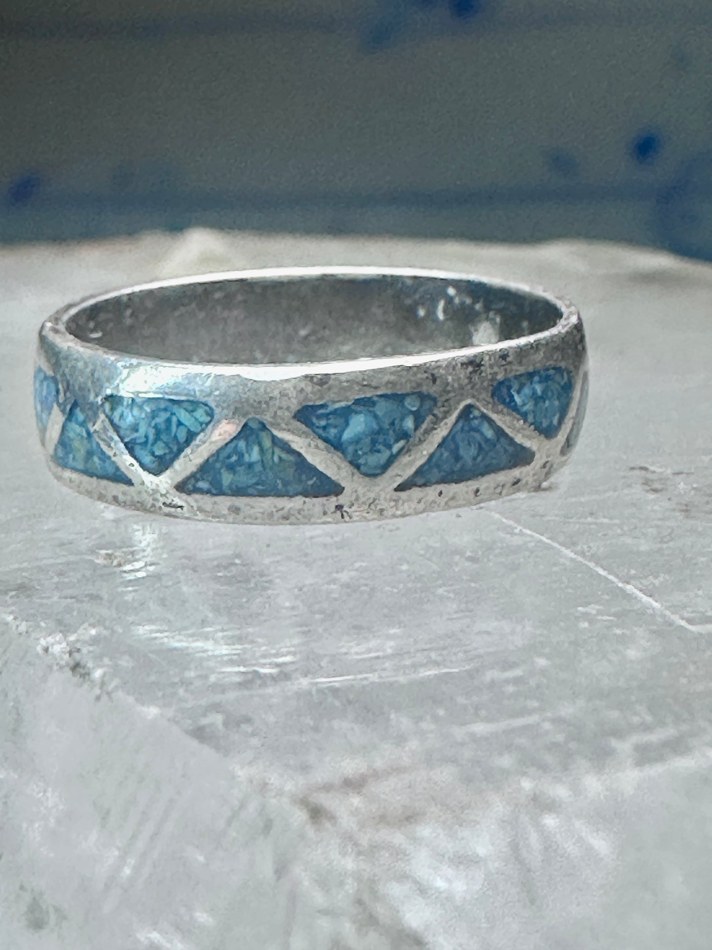 Zuni ring wedding band turquoise size 6 sterling silver women men