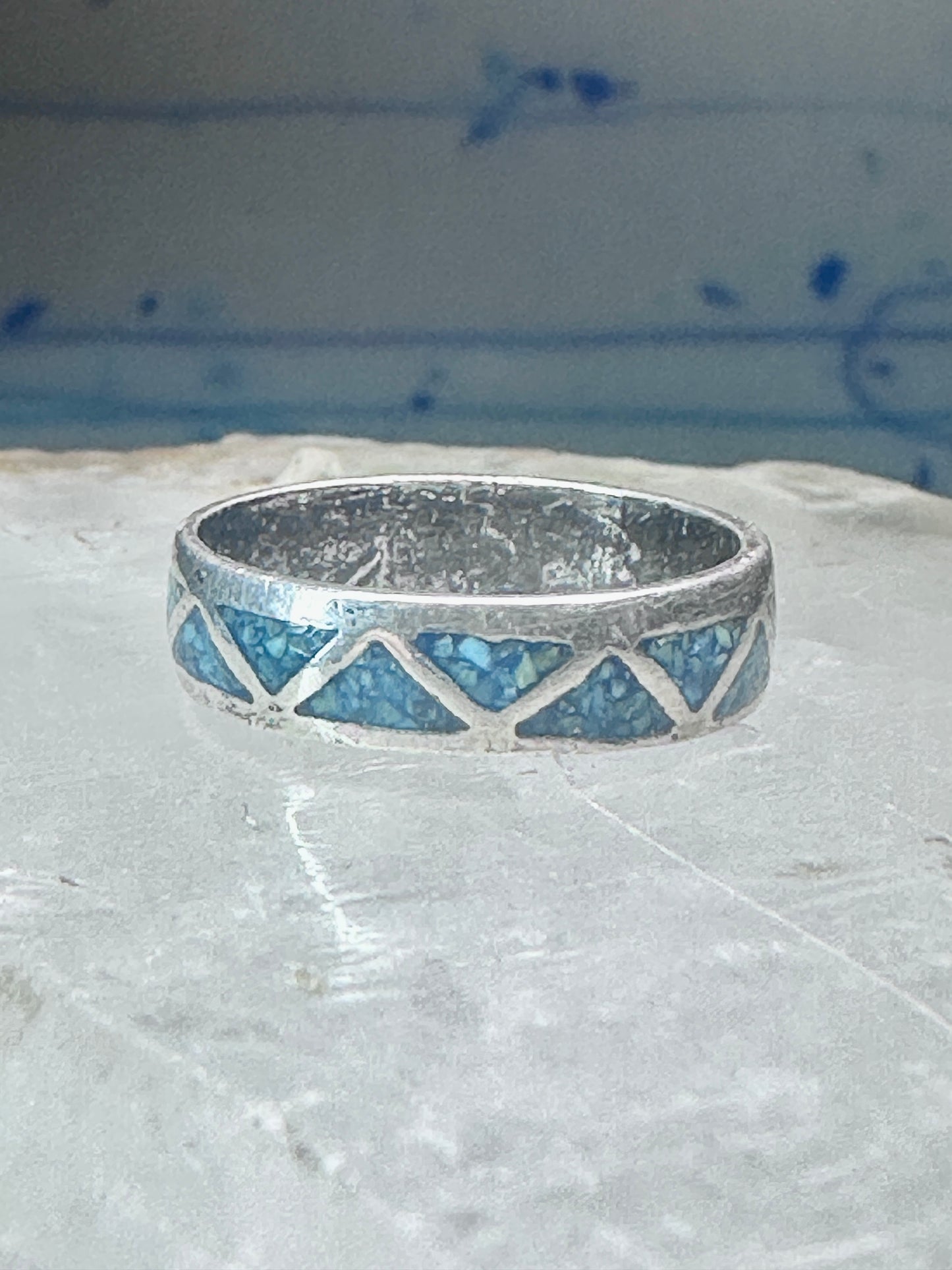 Zuni ring wedding band turquoise size 6 sterling silver women men