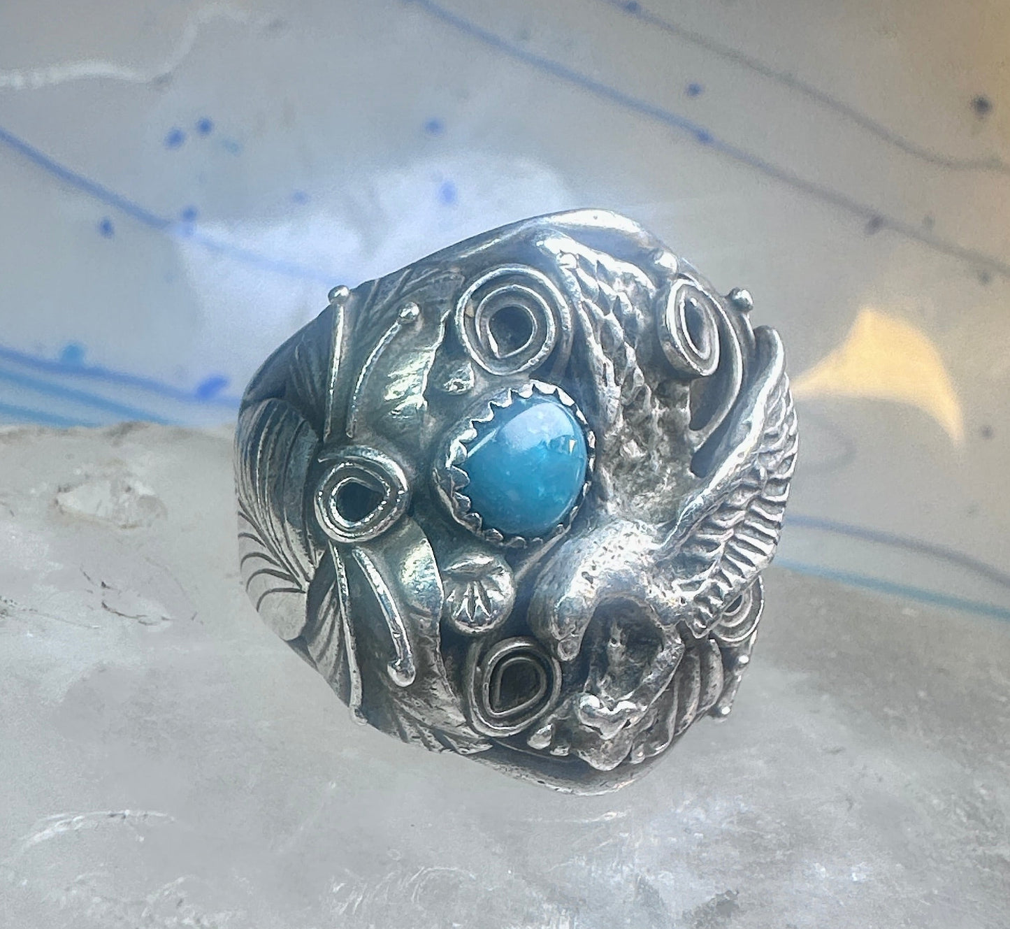 Eagle ring Zuni Patsy Allopowa band sterling silver size 14.75 men