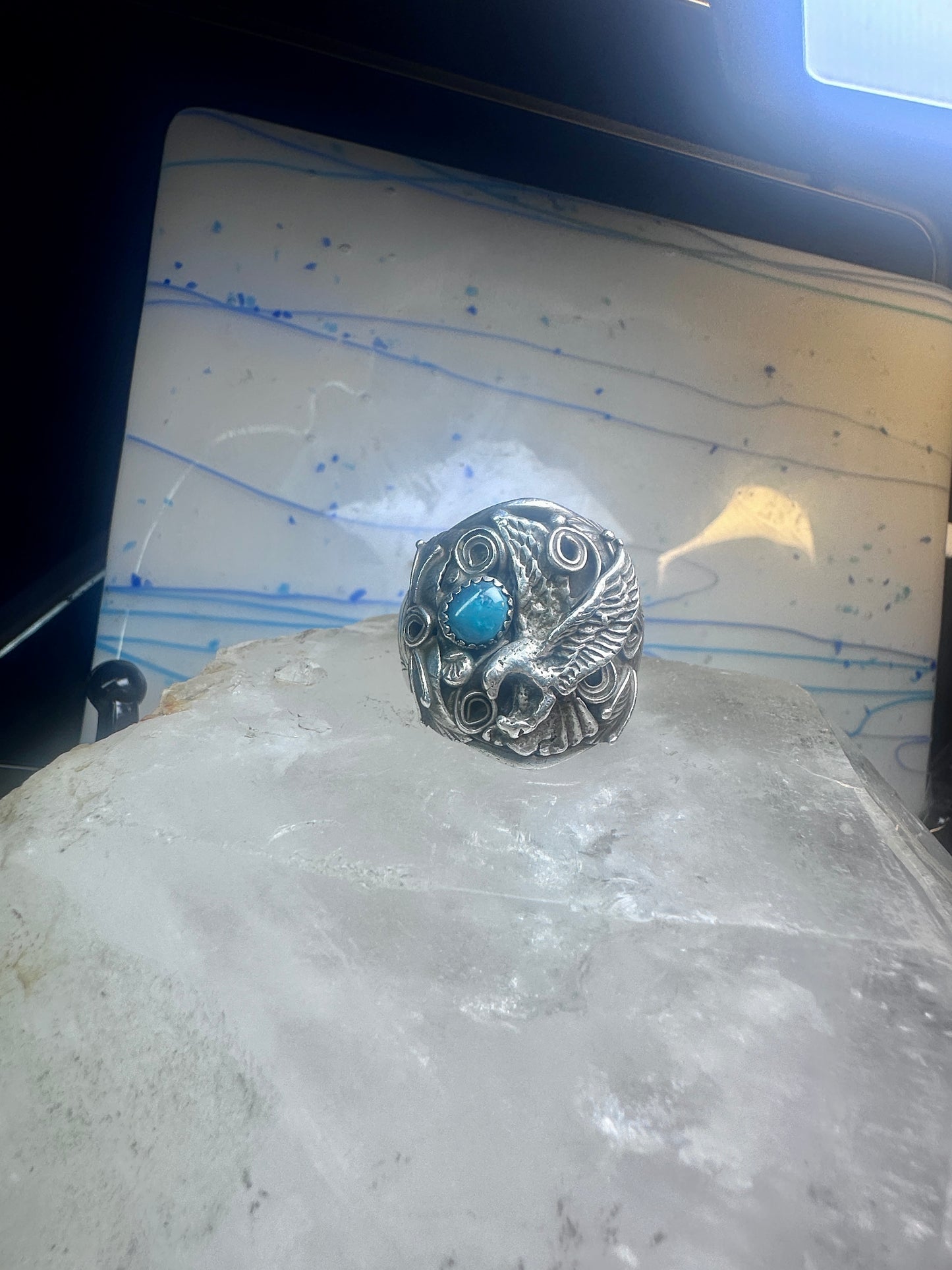 Eagle ring Zuni Patsy Allopowa band sterling silver size 14.75 men