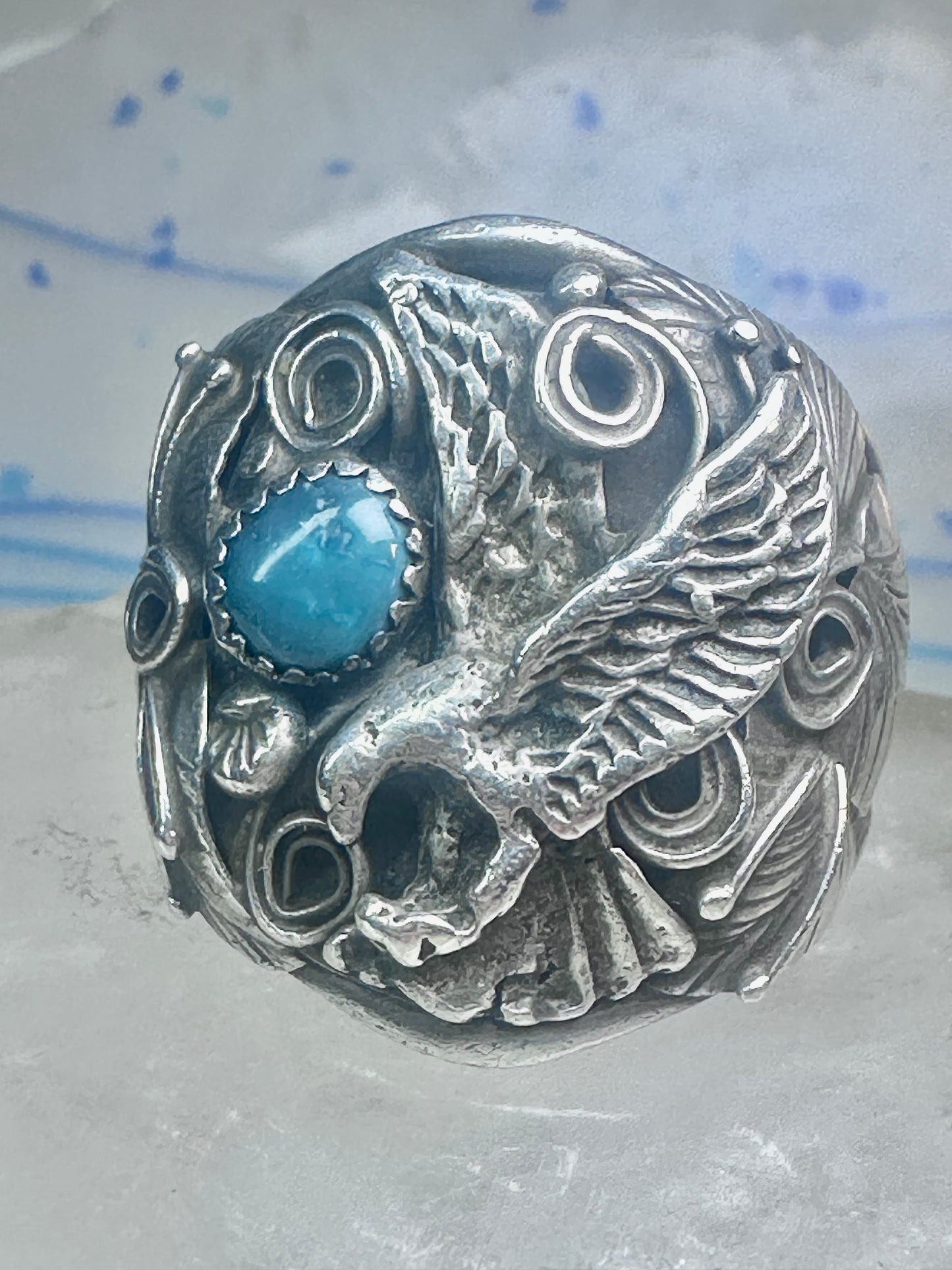 Eagle ring Zuni Patsy Allopowa band sterling silver size 14.75 men