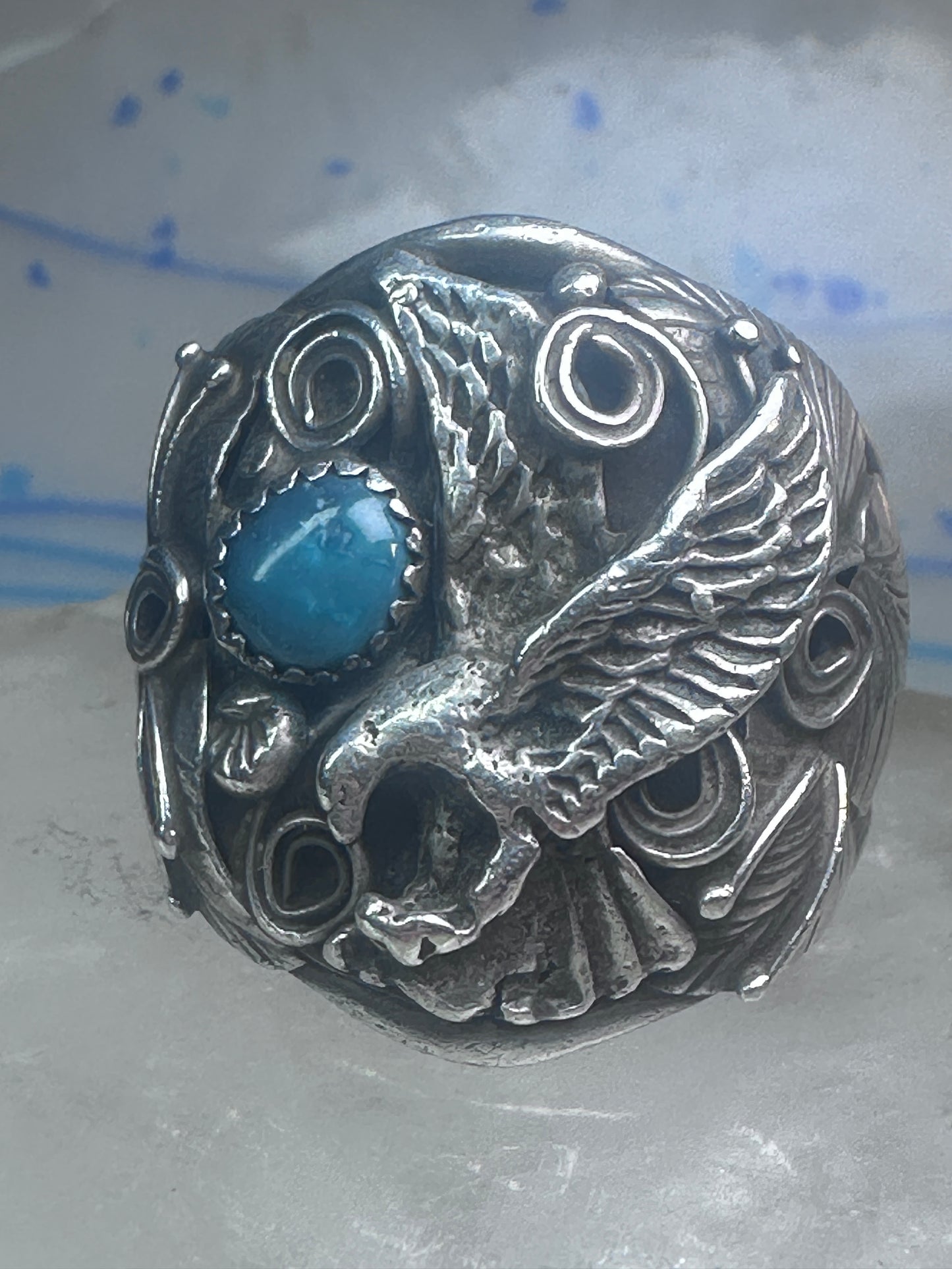 Eagle ring Zuni Patsy Allopowa band sterling silver size 14.75 men