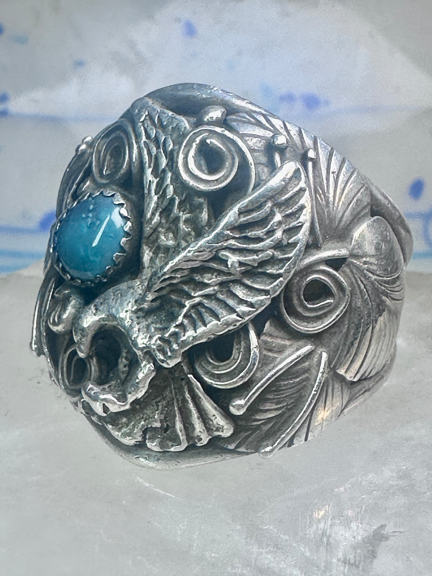 Eagle ring Zuni Patsy Allopowa band sterling silver size 14.75 men