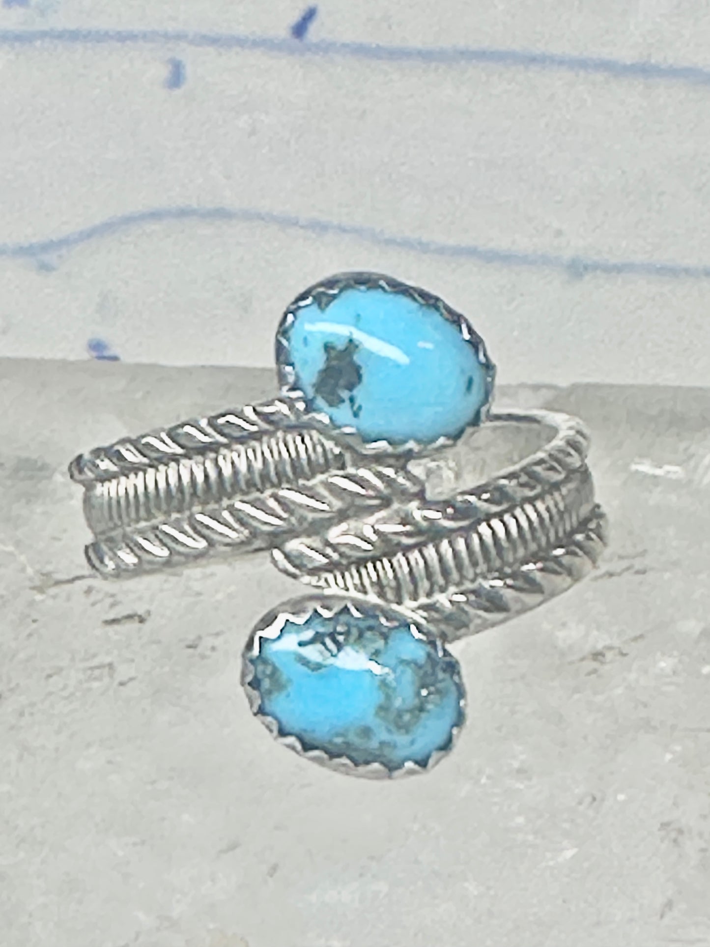 Turquoise Bypass Ring Southwest Band Sterling Silver women size 7.50