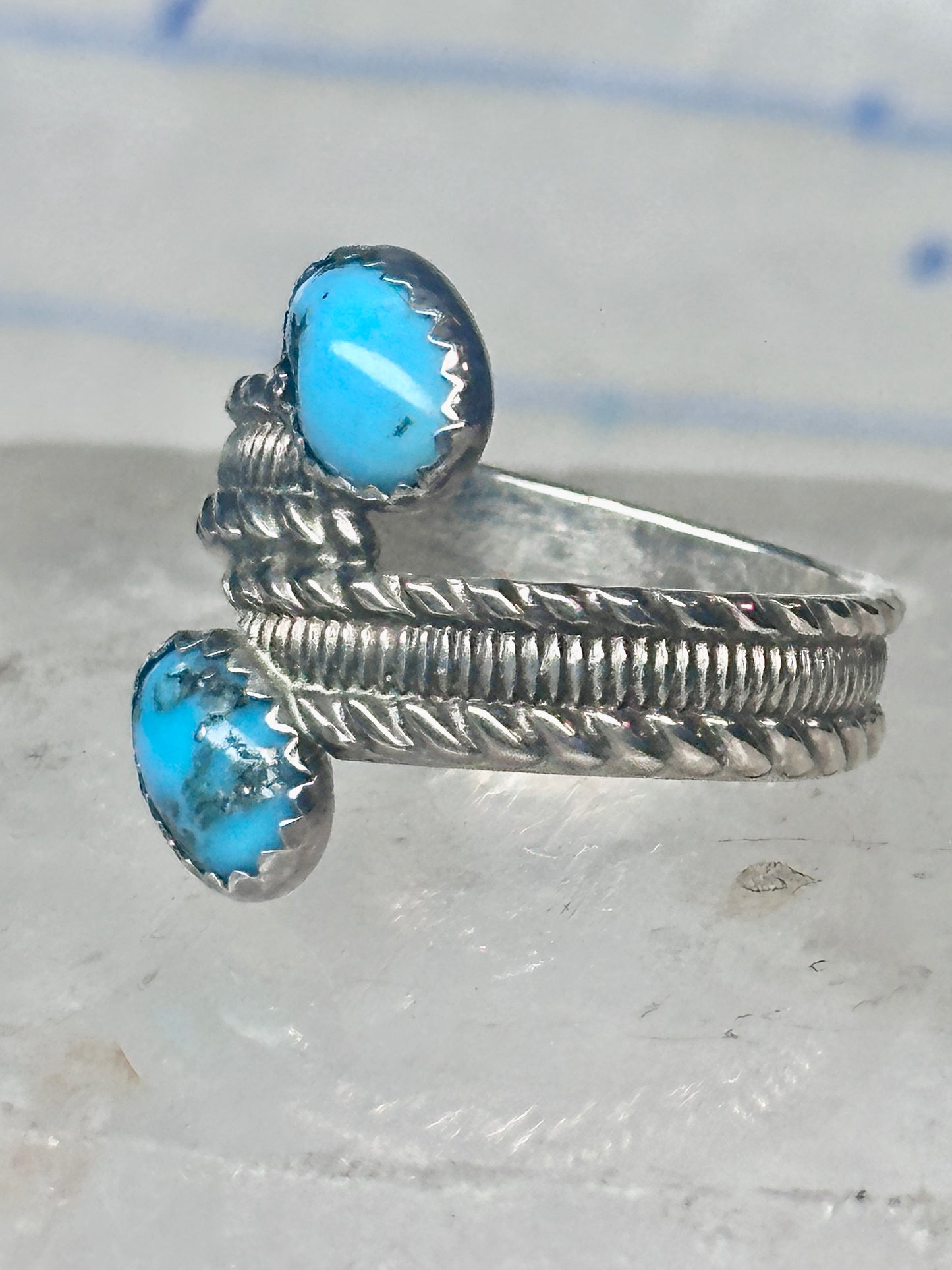 Turquoise Bypass Ring Southwest Band Sterling Silver women size 7.50