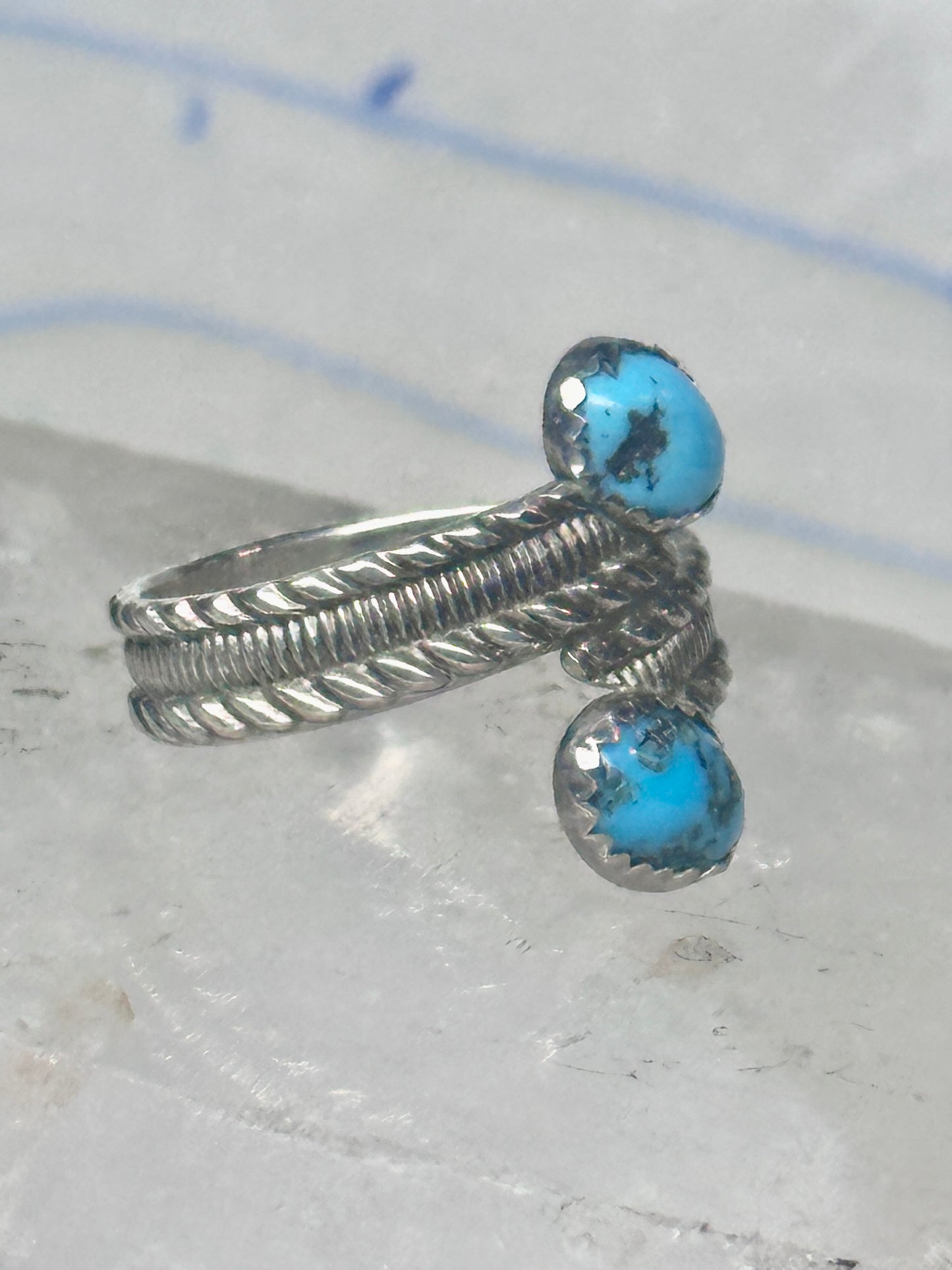 Turquoise Bypass Ring Southwest Band Sterling Silver women size 7.50