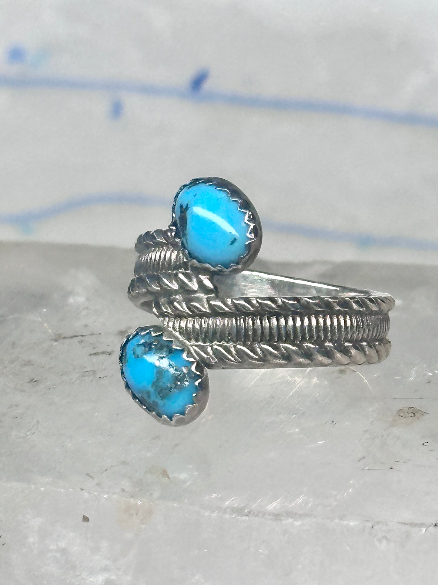 Turquoise Bypass Ring Southwest Band Sterling Silver women size 7.50