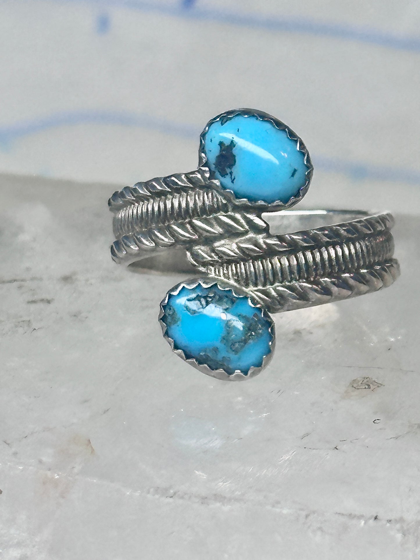 Turquoise Bypass Ring Southwest Band Sterling Silver women size 7.50