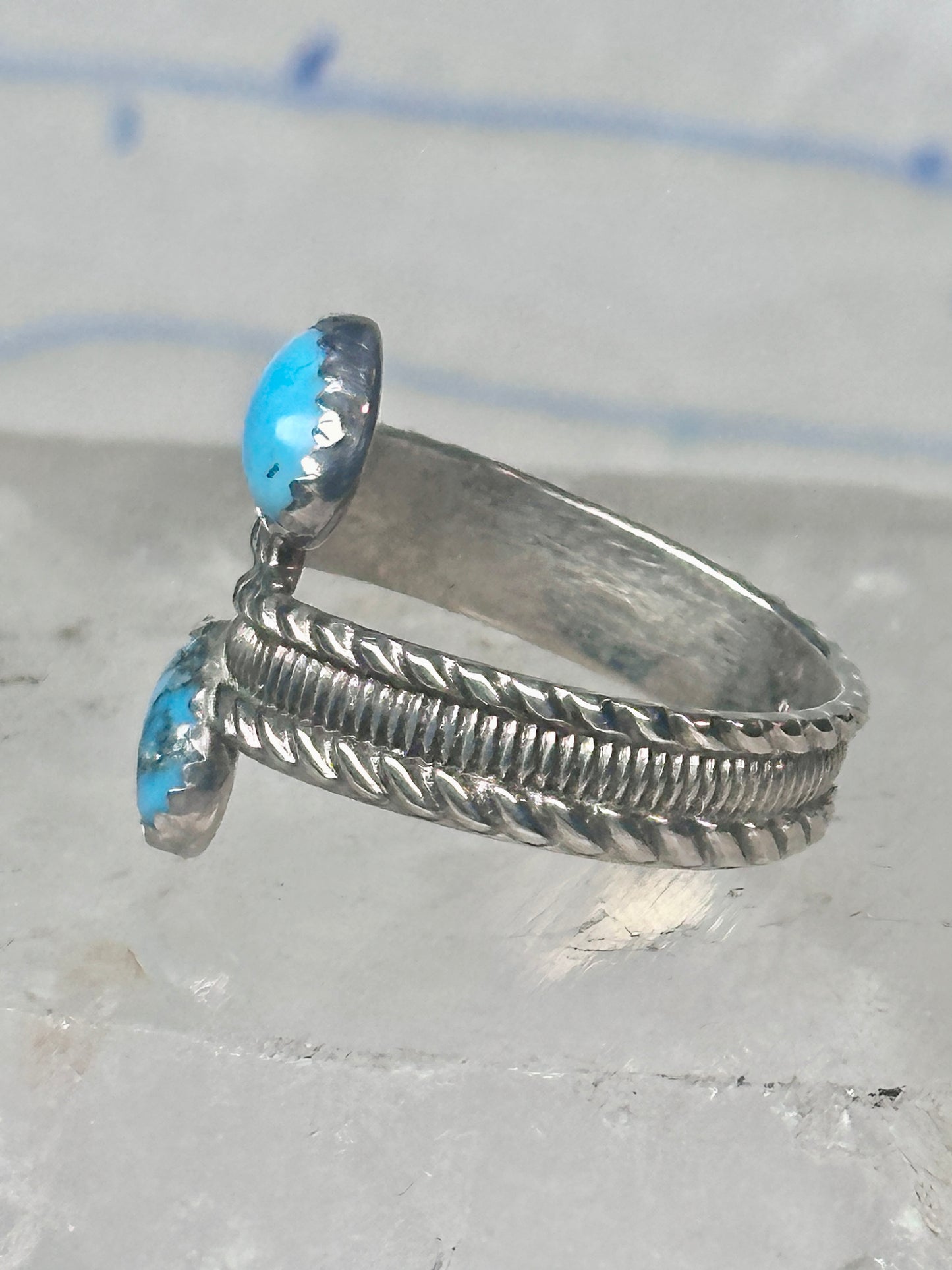 Turquoise Bypass Ring Southwest Band Sterling Silver women size 7.50