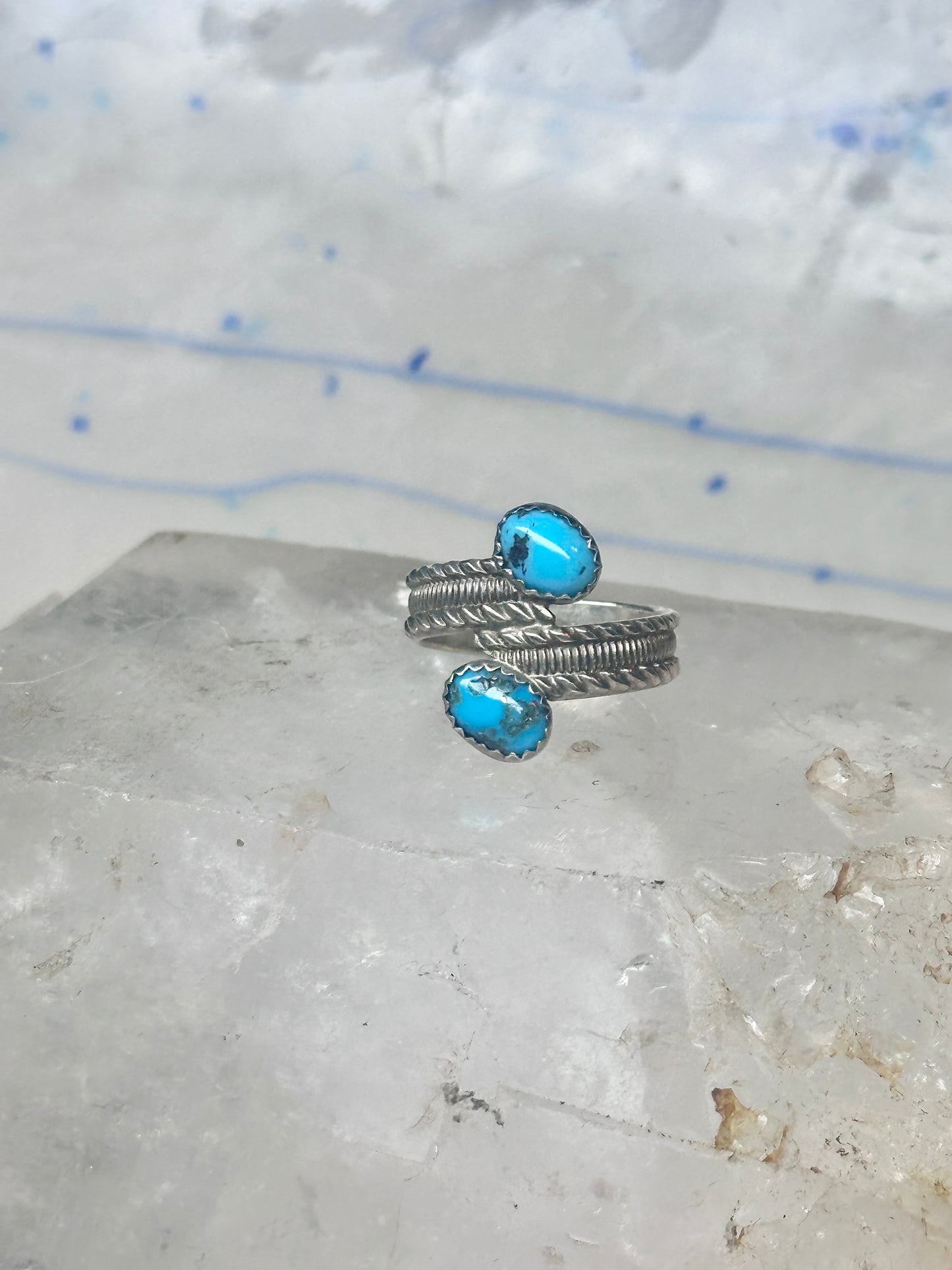 Turquoise Bypass Ring Southwest Band Sterling Silver women size 7.50
