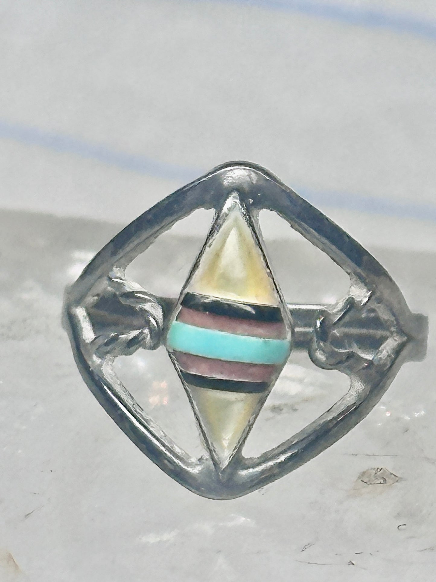 Vintage Zuni Mother of Pearl Inlay Band Ring - Sterling Silver - Size 6.25