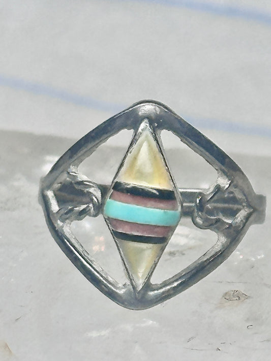 Vintage Zuni Mother of Pearl Inlay Band Ring - Sterling Silver - Size 6.25