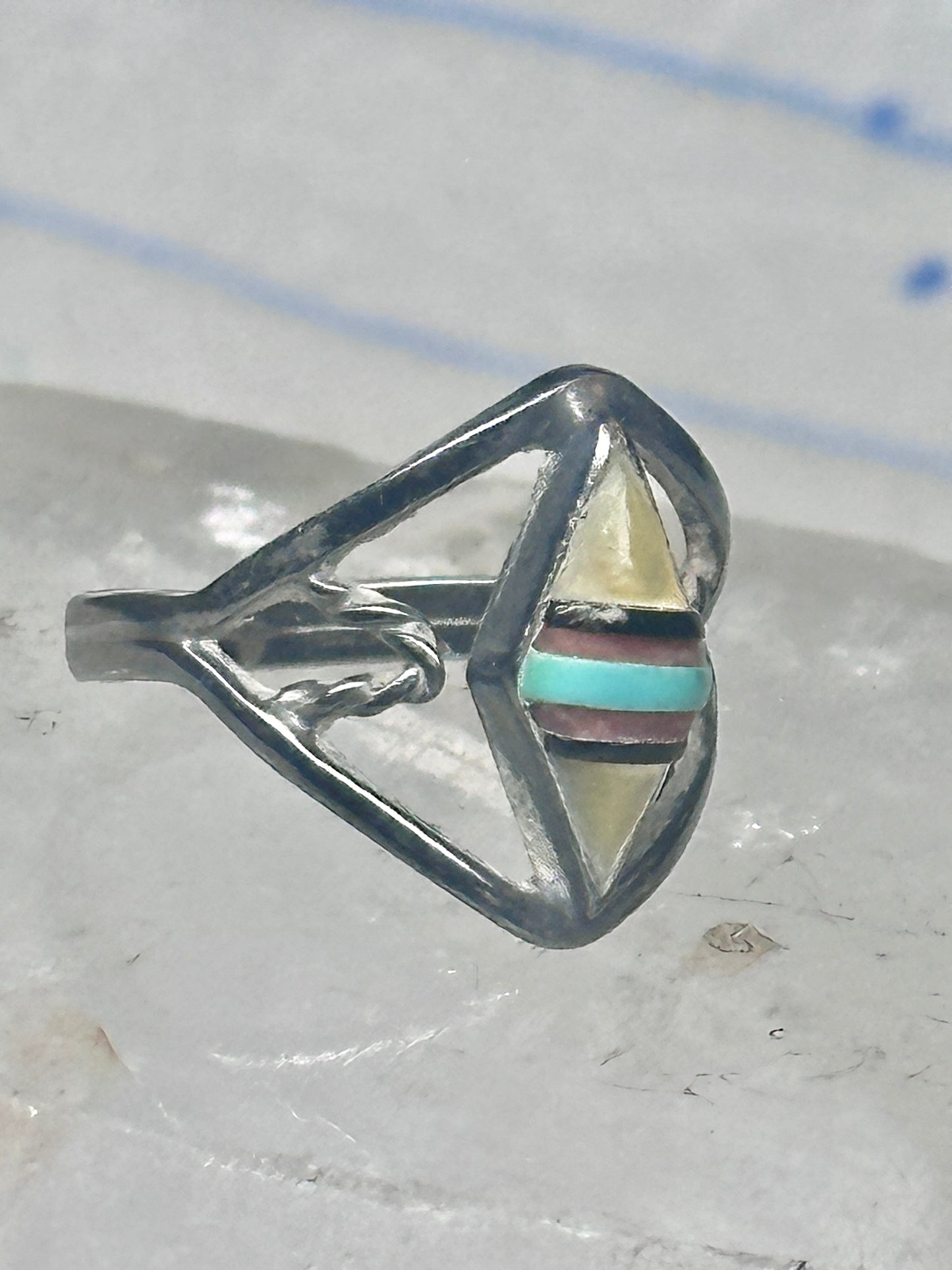 Vintage Zuni Mother of Pearl Inlay Band Ring - Sterling Silver - Size 6.25