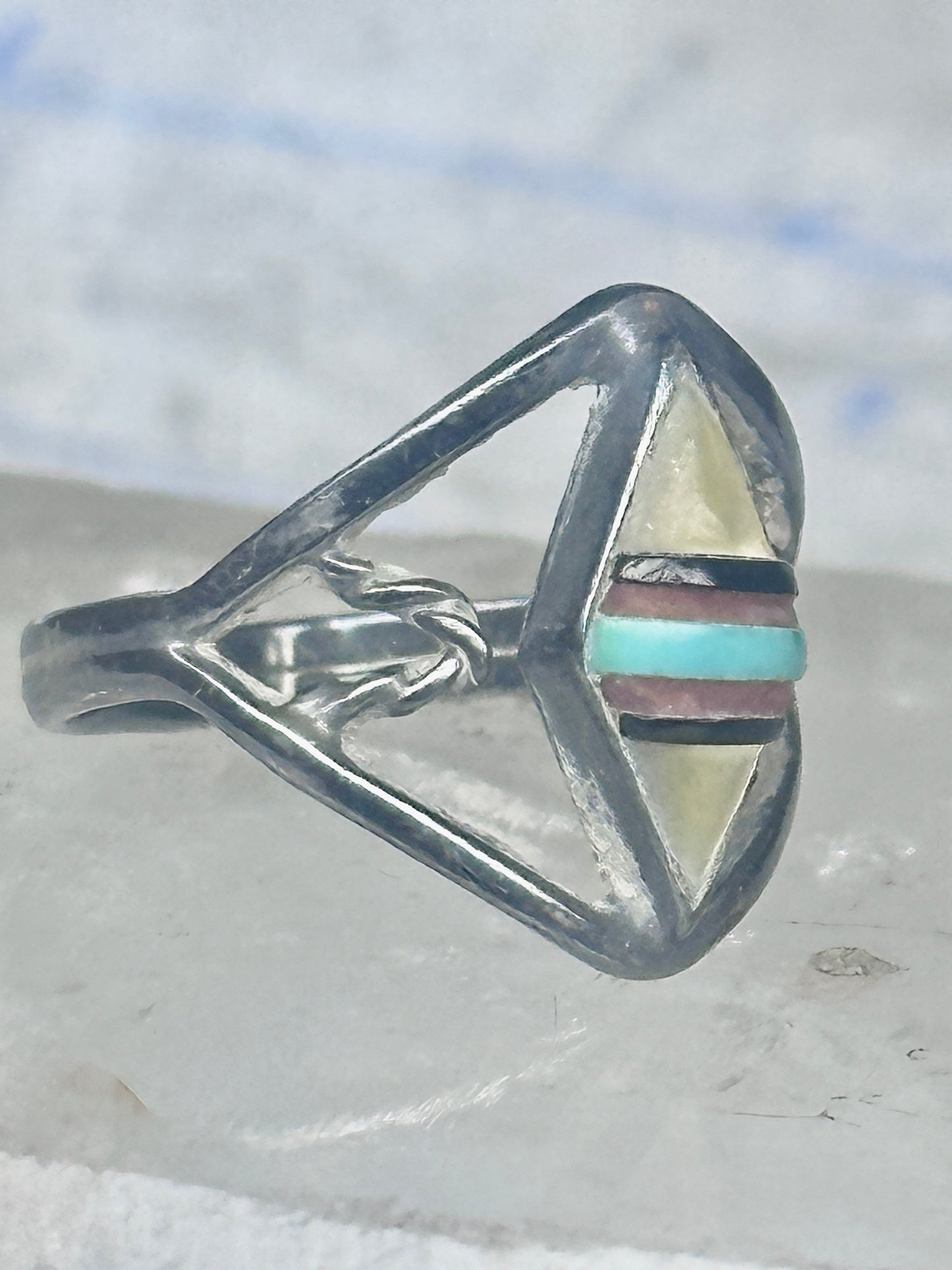 Vintage Zuni Mother of Pearl Inlay Band Ring - Sterling Silver - Size 6.25